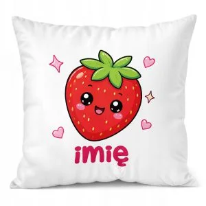 Poduszka Jasiek Personalizowana z nadrukiem 38x38cm Kawaii truskawka