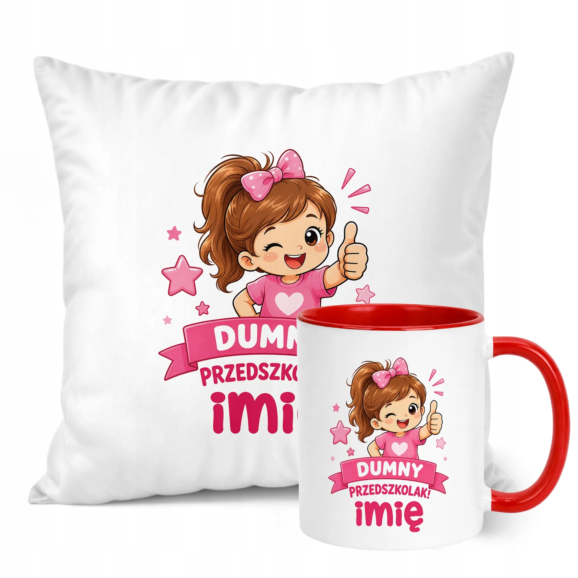 Zestaw Personalizowany Kubek Czerwony Poduszka Dumny Przedszkolak