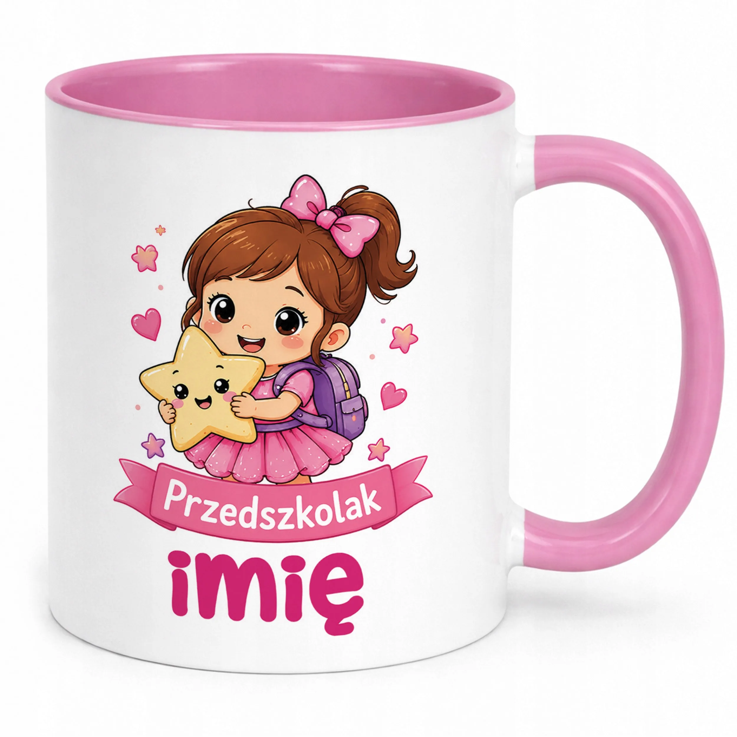 Kubek Różowy z nadrukiem personalizowany Przedszkolak Szkoła Dla Dzieci