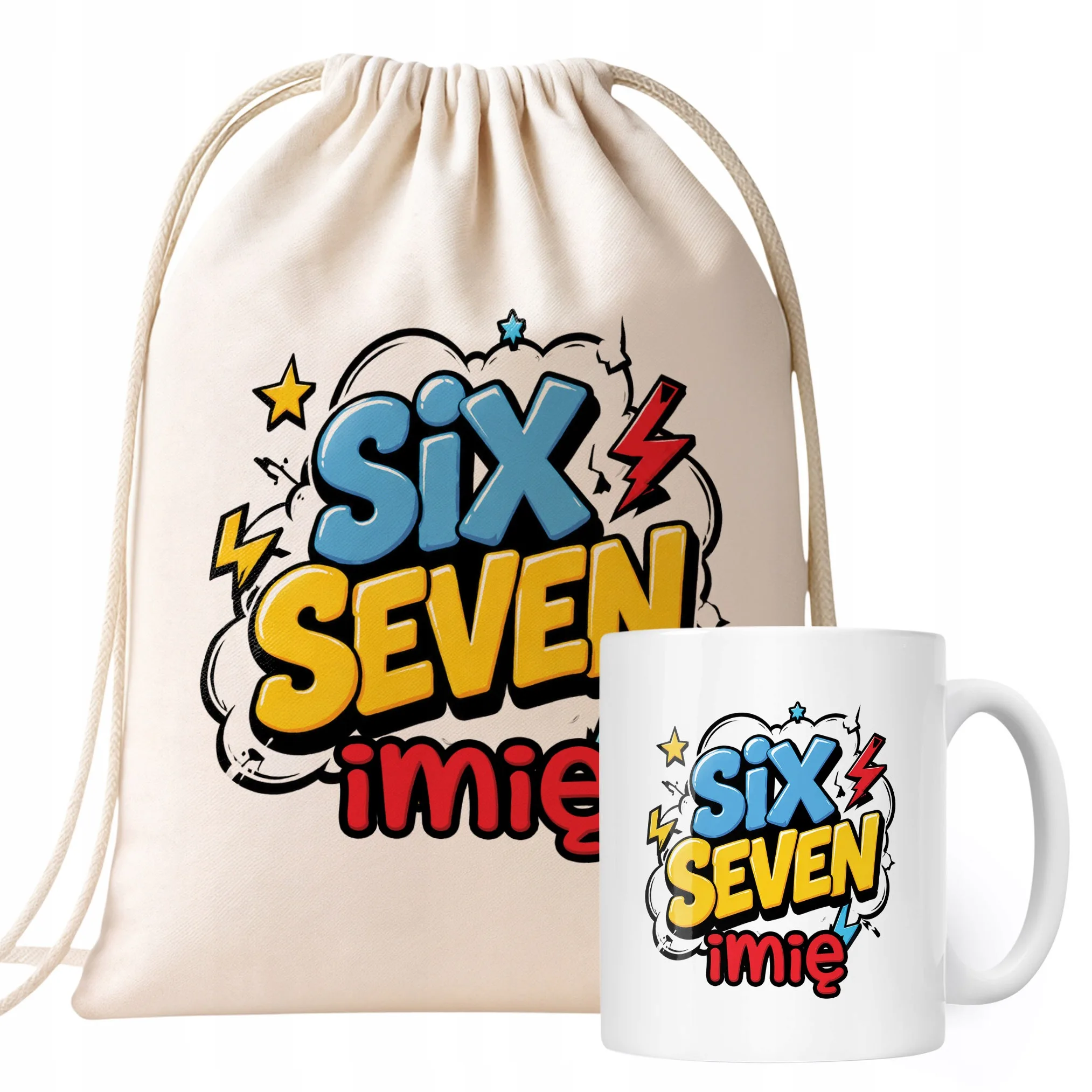 Zestaw Personalizowany Plecak Worek Kubek 67 Six Seven Prezent