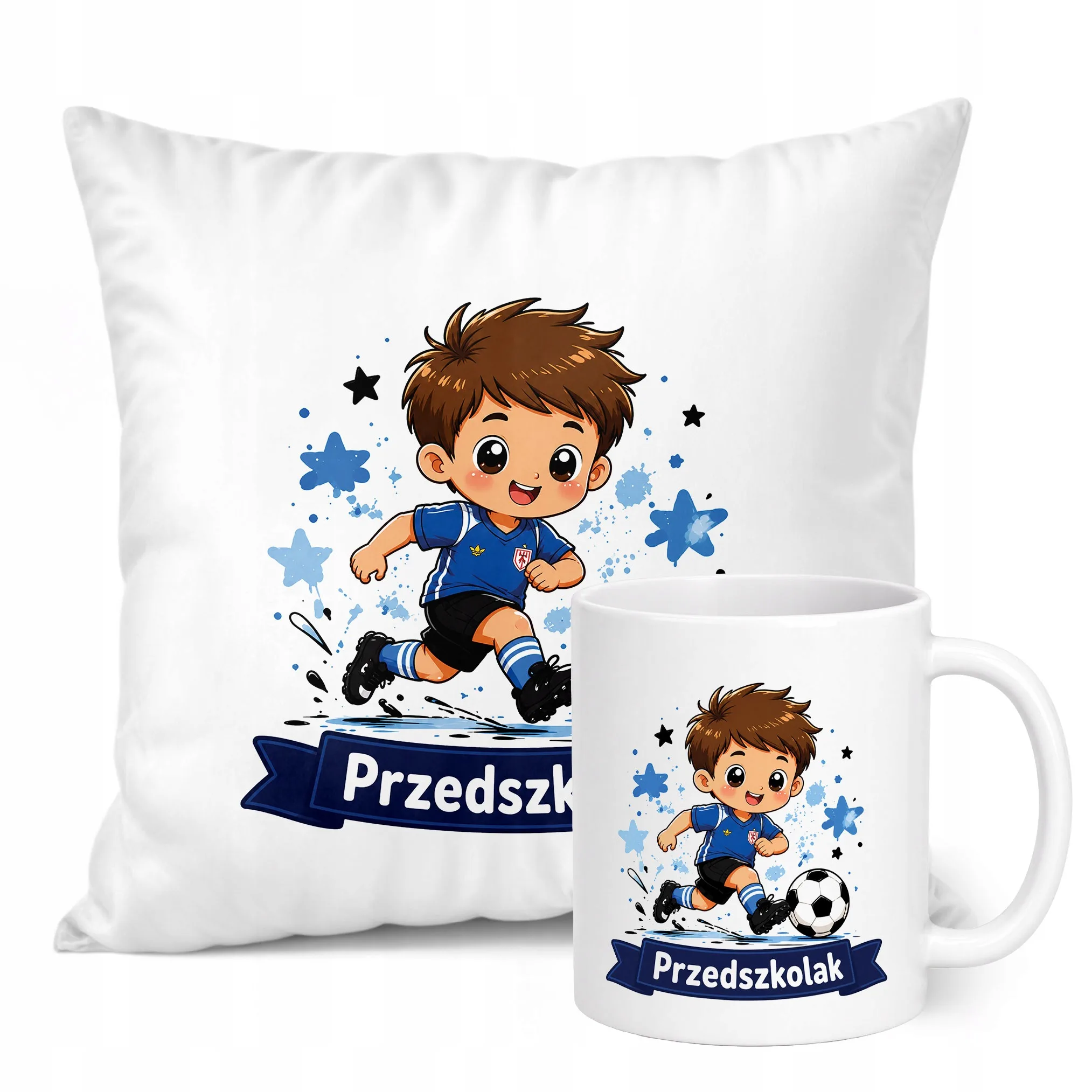 Zestaw Kubek Biały Poduszka Z Nadrukiem Przedszkolak Szkoła Prezent