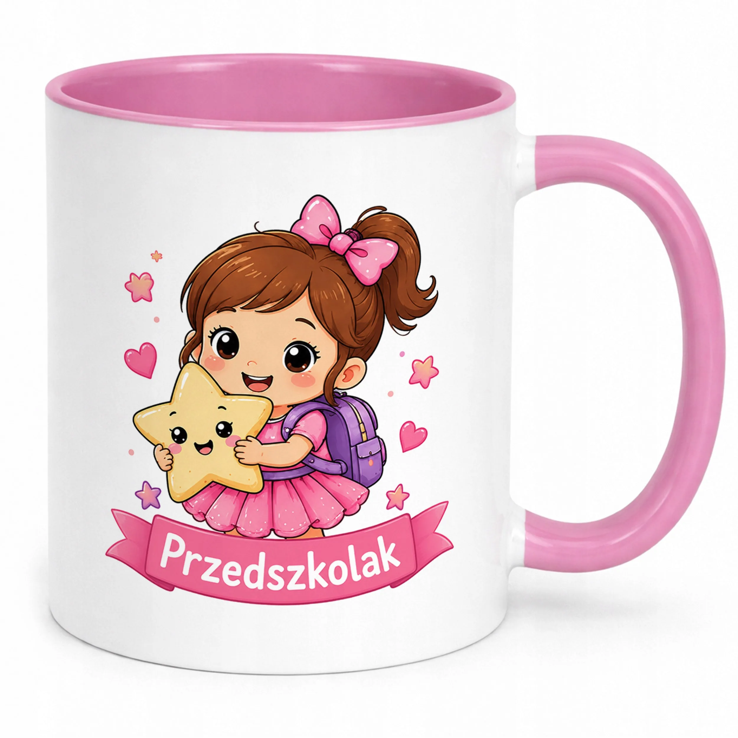 Kubek Różowy z nadrukiem Przedszkolak Szkoła Dla Dzieci Prezent