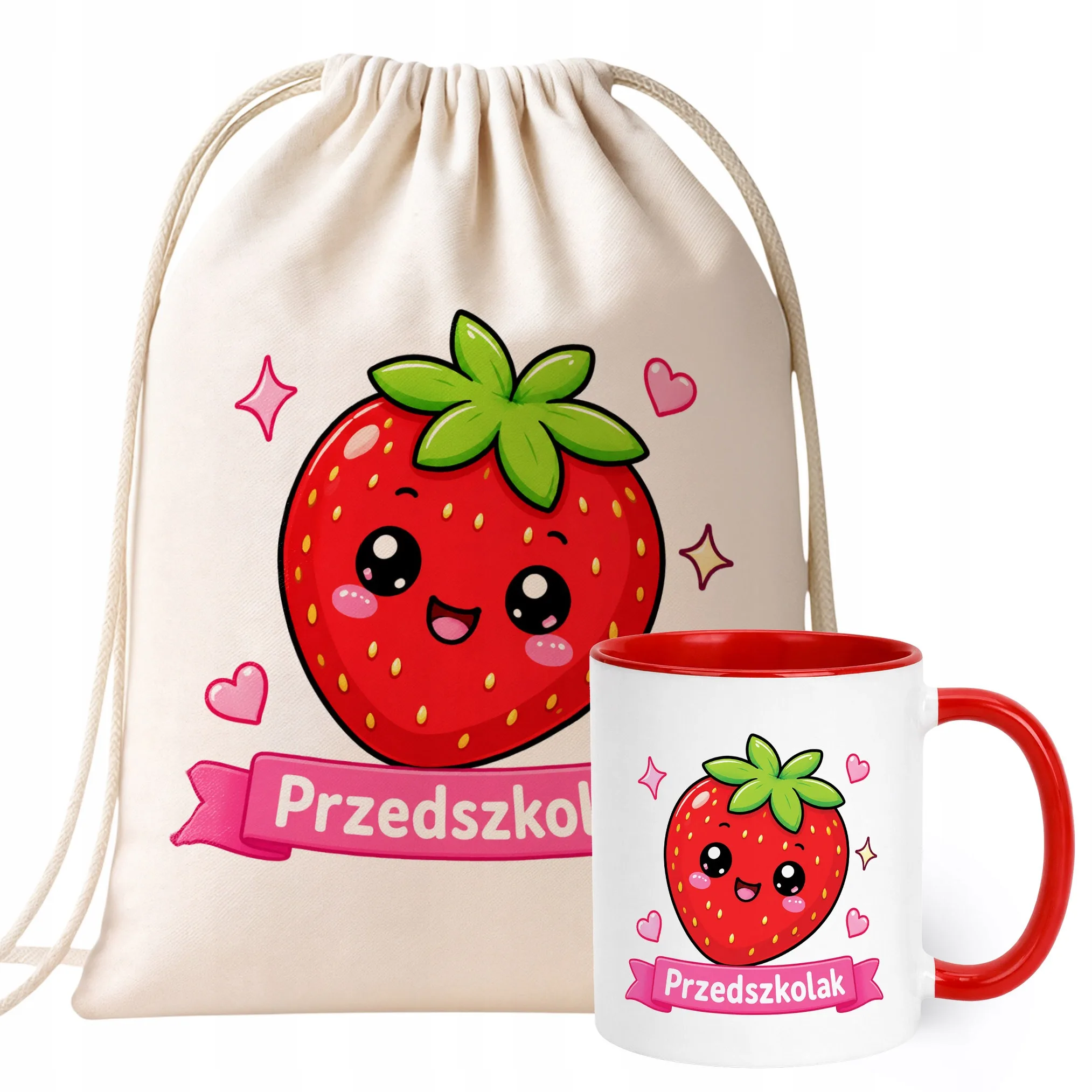 Zestaw Plecak Worek Kubek Czerwony Z Nadrukiem Przedszkolak Dla Dzieci