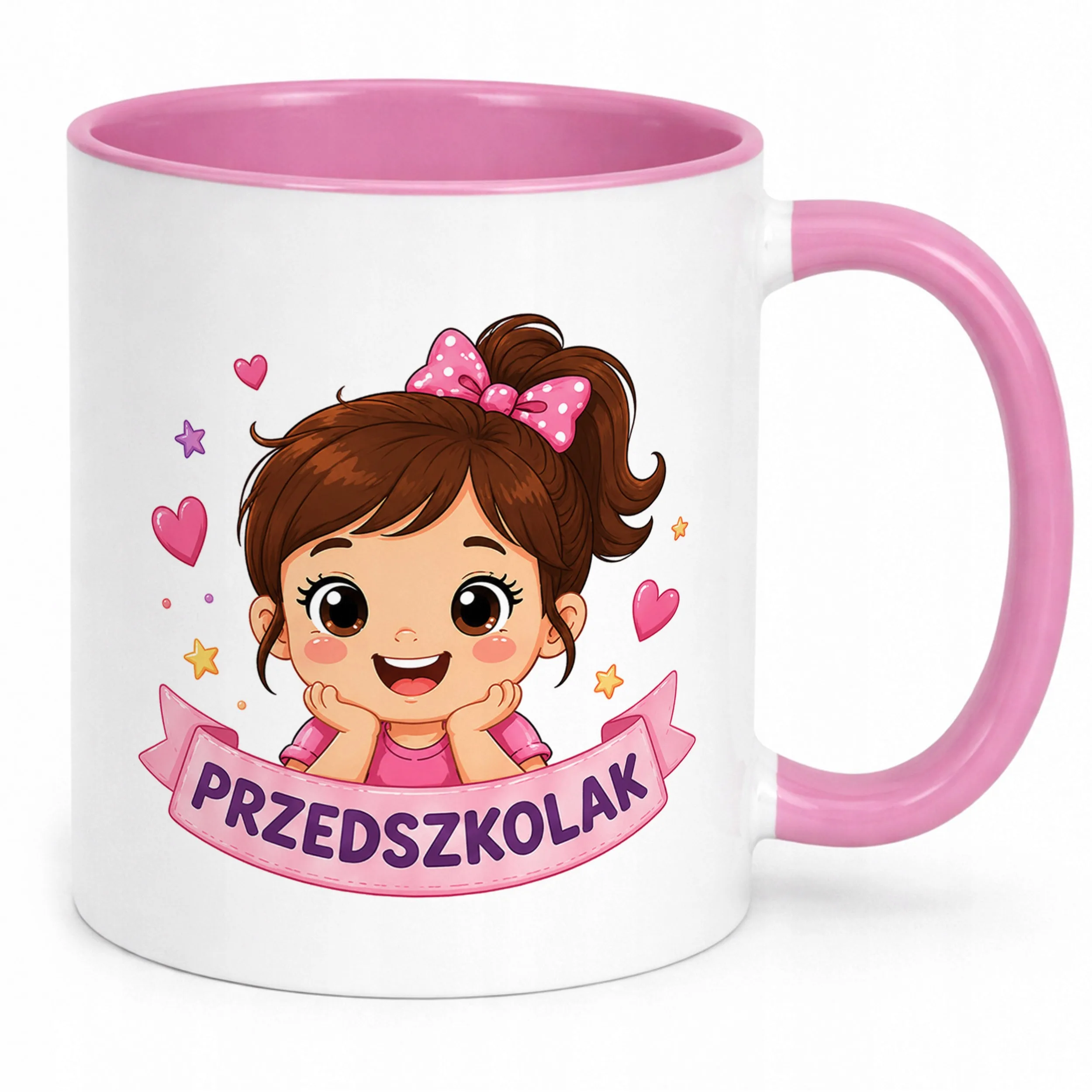 Kubek Różowy z nadrukiem Przedszkolak Szkoła Dla Dzieci Prezent