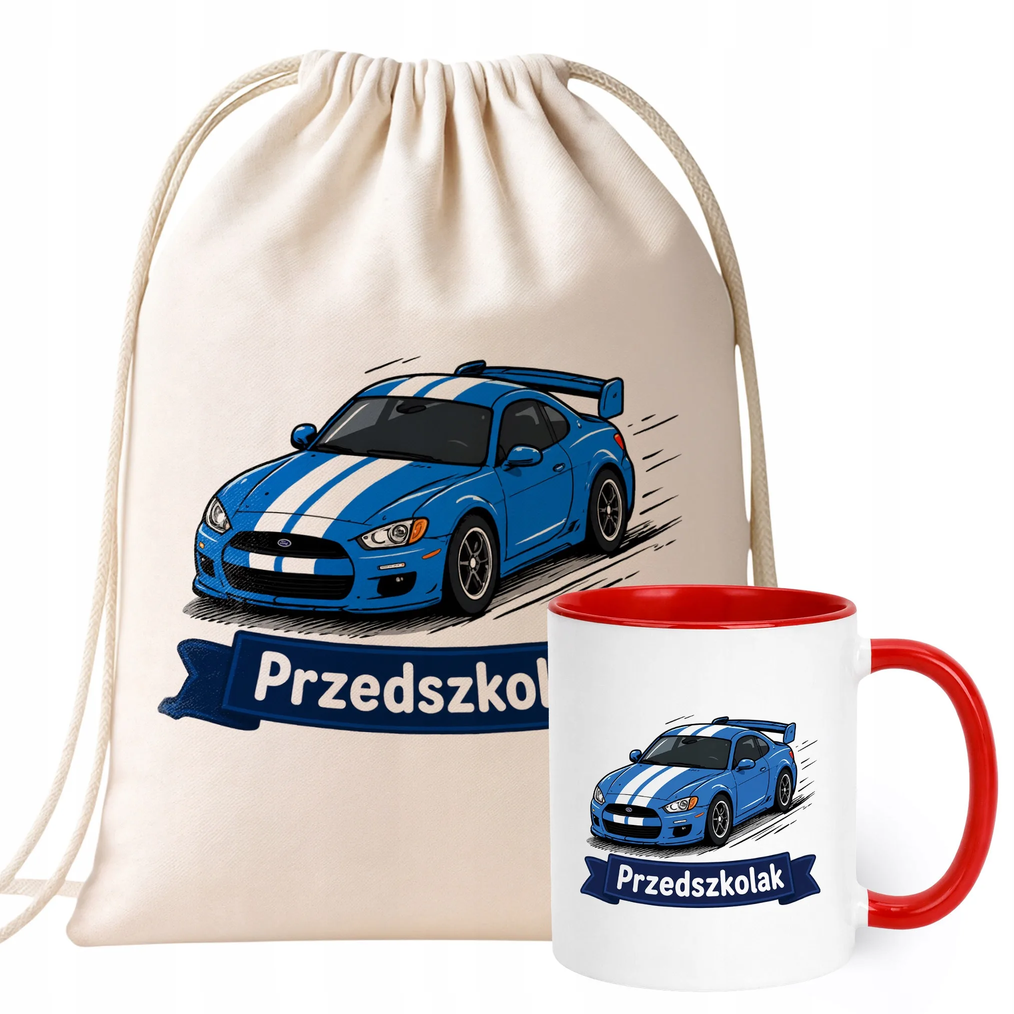 Zestaw Plecak Worek Kubek Czerwony Z Nadrukiem Przedszkolak Dla Dzieci