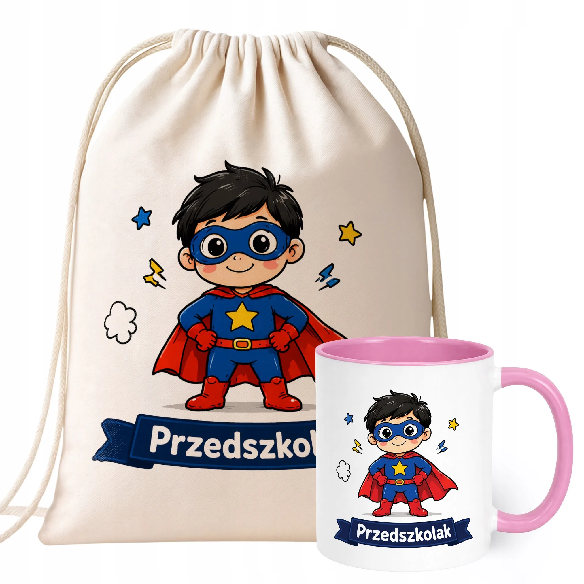 Zestaw Plecak Worek Kubek Różowy Z Nadrukiem Przedszkolak Dla Dzieci