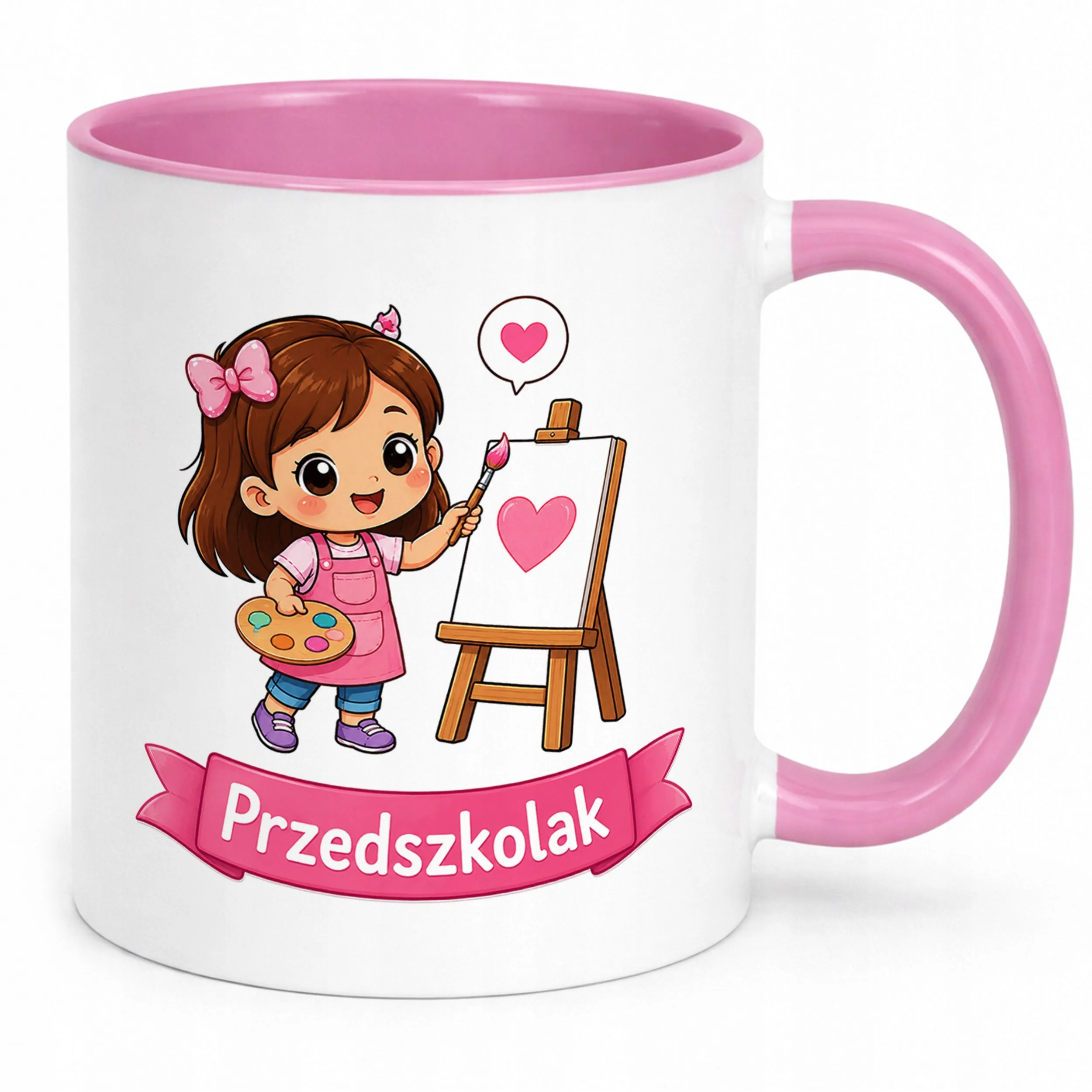 Kubek Różowy z nadrukiem Przedszkolak Szkoła Dla Dzieci Prezent