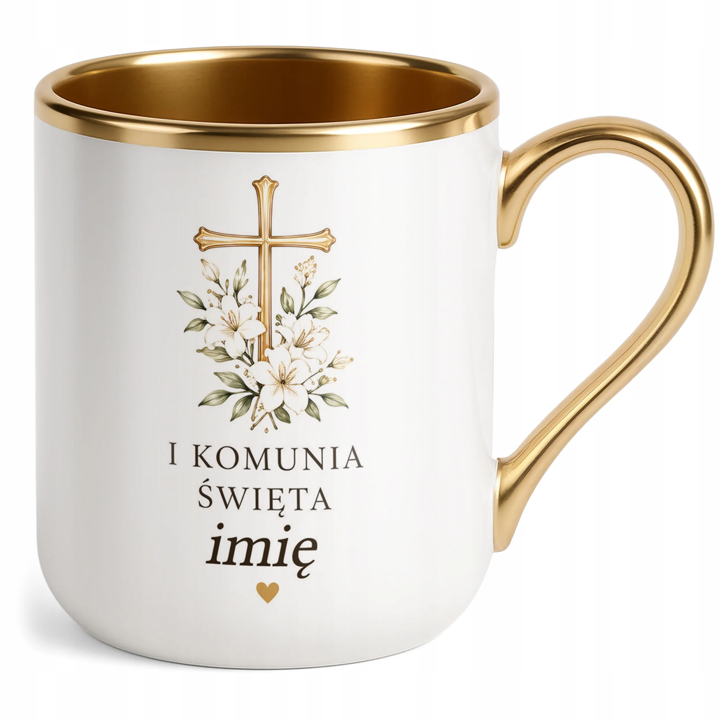 Kubek Premium złoty z imieniem dziecka Pierwsza Komunia pamiątka gości