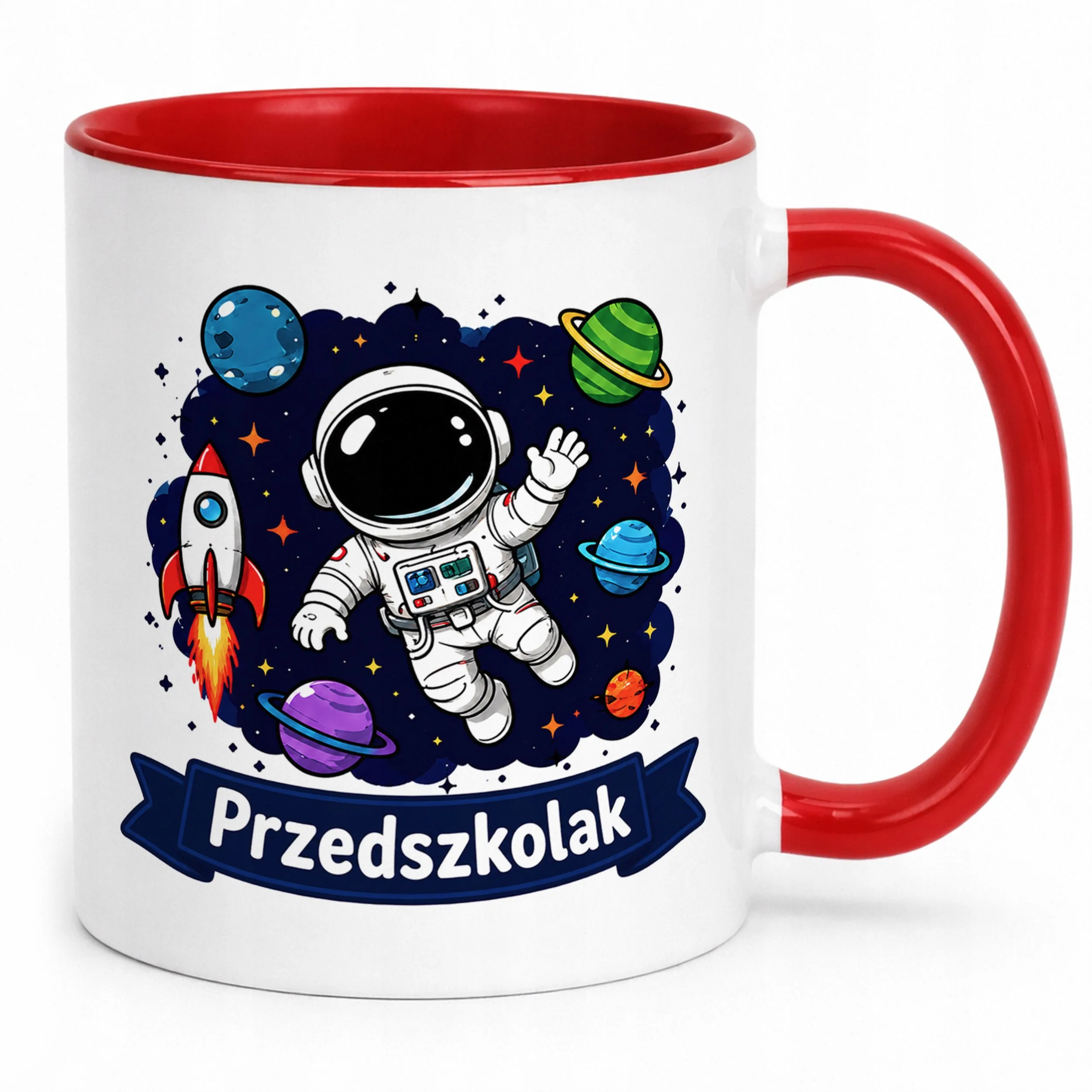 Kubek Czerwony z nadrukiem Przedszkolak Szkoła Dla Dzieci Prezent