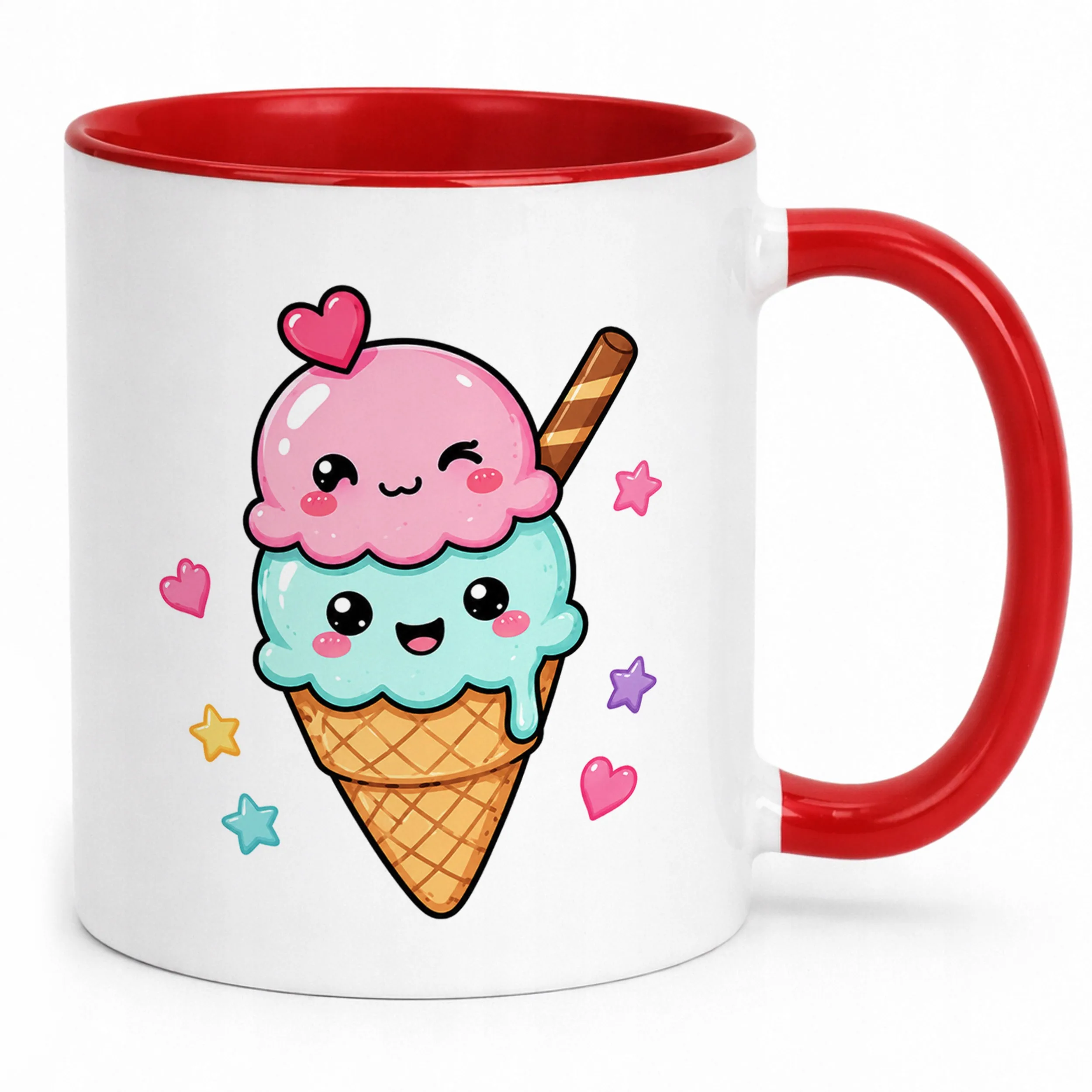 Kubek Czerwony z nadrukiem Kawaii Lody Dla Dzieci Prezent Upominek