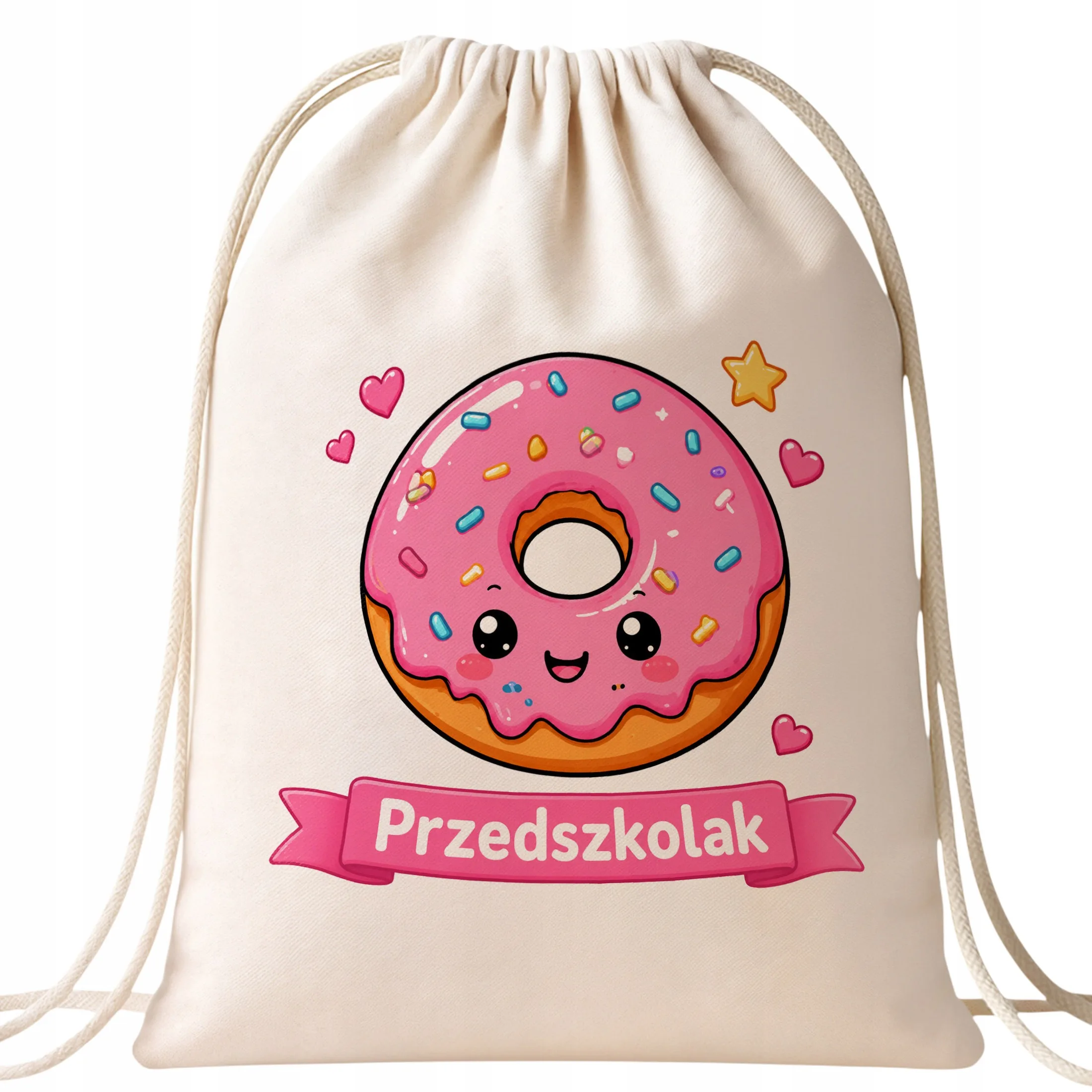 Plecak Worek Przedszkolak z Nadrukiem Bawełniany Szkolny na Buty Ecru