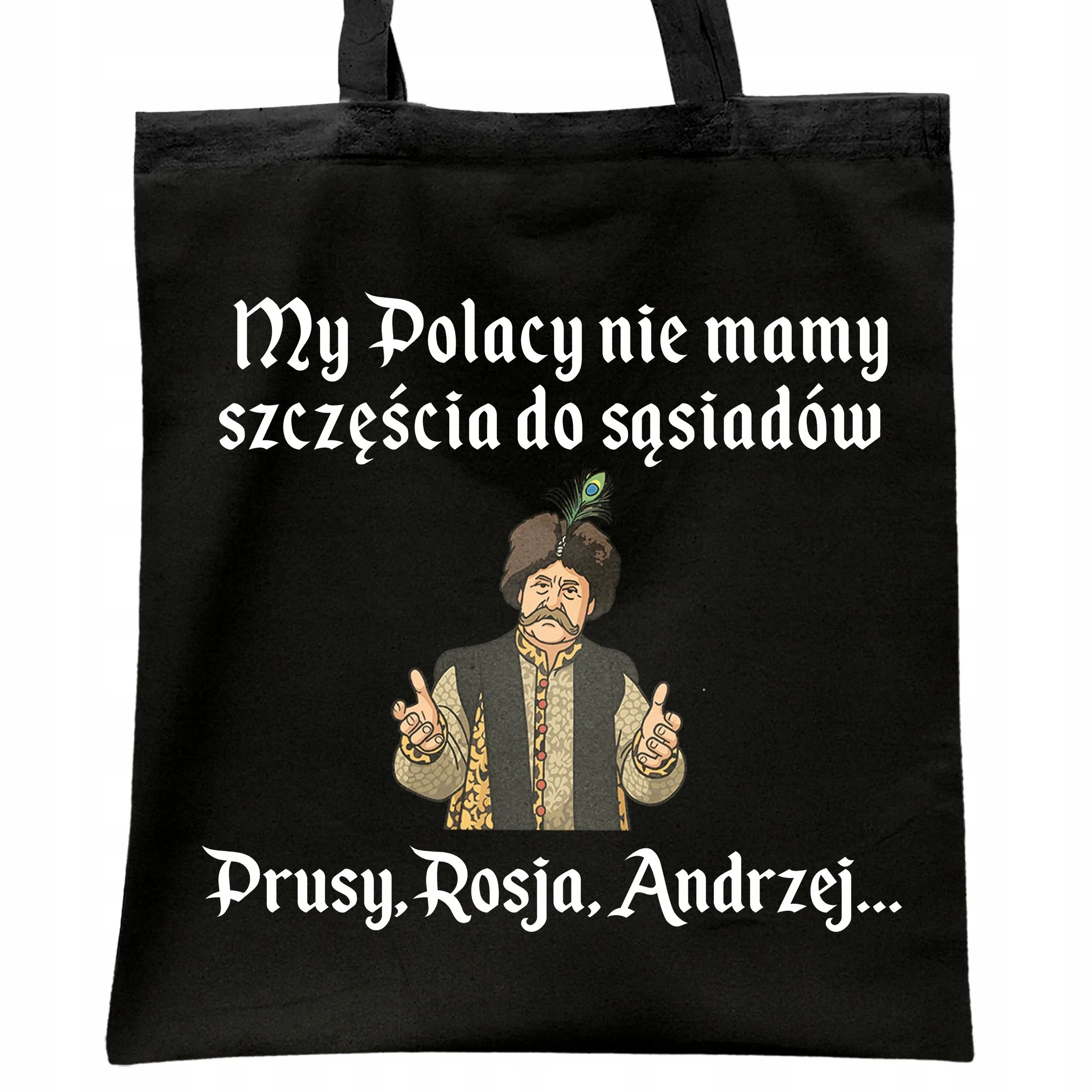 Torba bawełniana czarna na zakupy 1670 Nie Mamy Szczęścia Do Sąsiadów