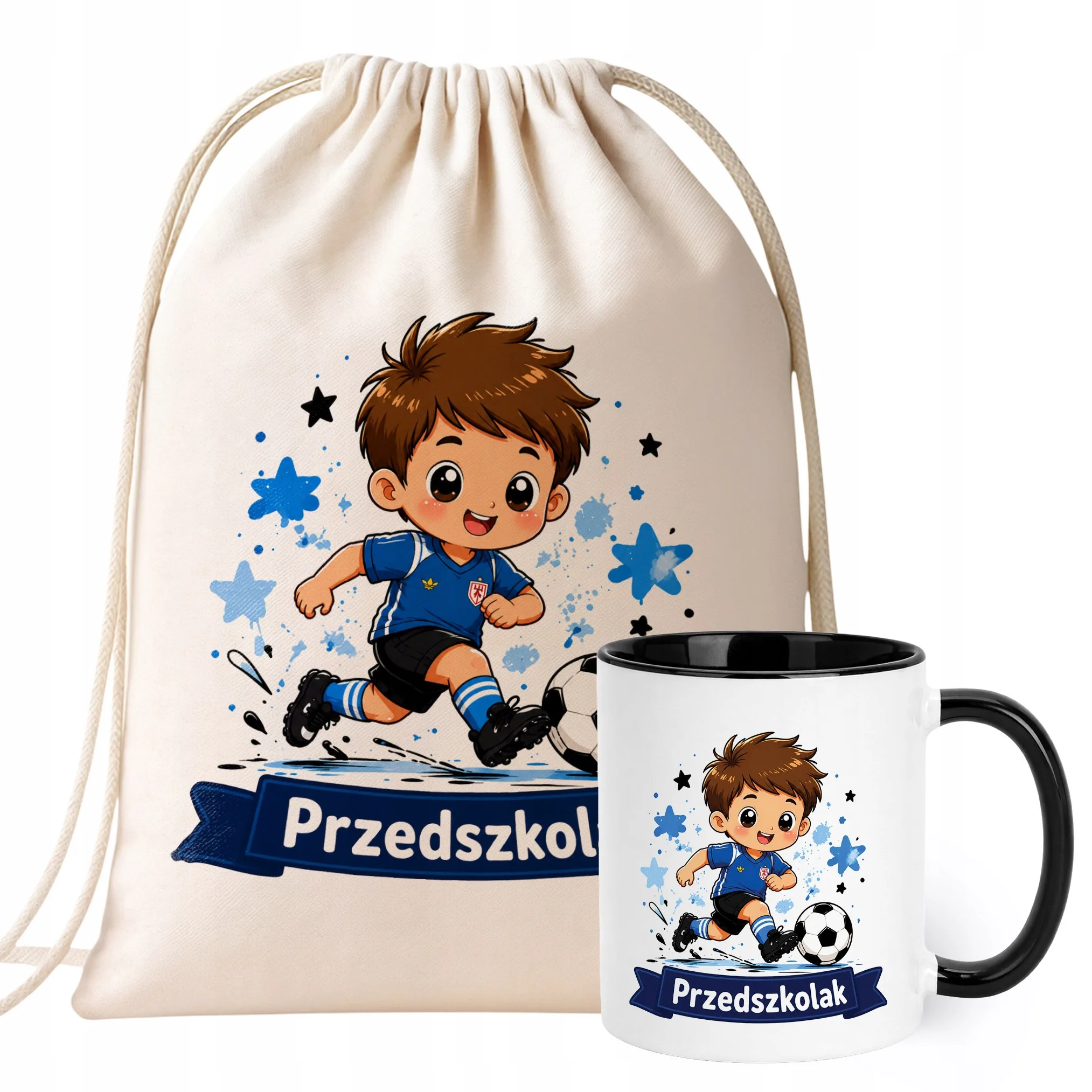 Zestaw Plecak Worek Kubek Czarny Z Nadrukiem Przedszkolak Dla Dzieci