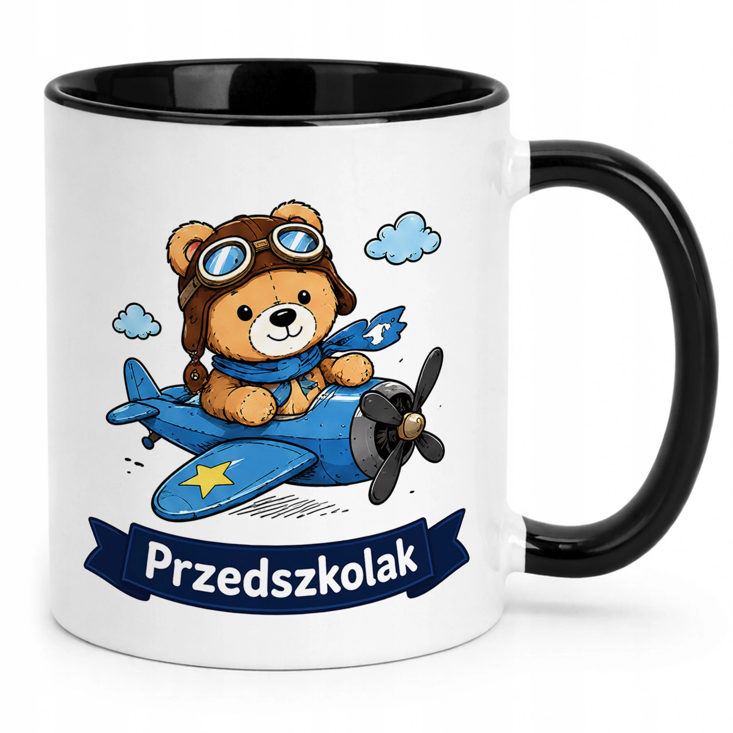 Kubek Czarny z nadrukiem Przedszkolak Szkoła Dla Dzieci Prezent