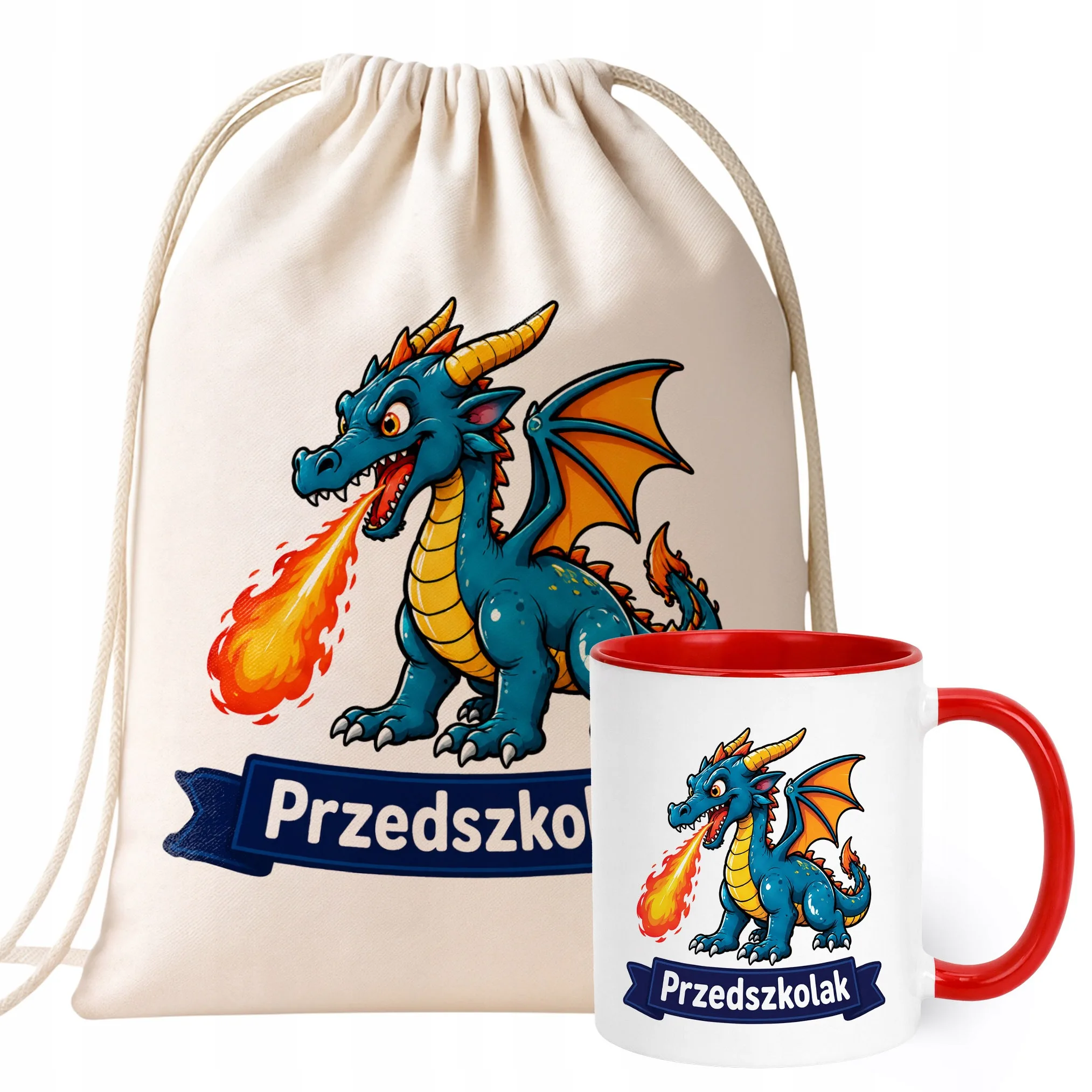Zestaw Plecak Worek Kubek Czerwony Z Nadrukiem Przedszkolak Dla Dzieci