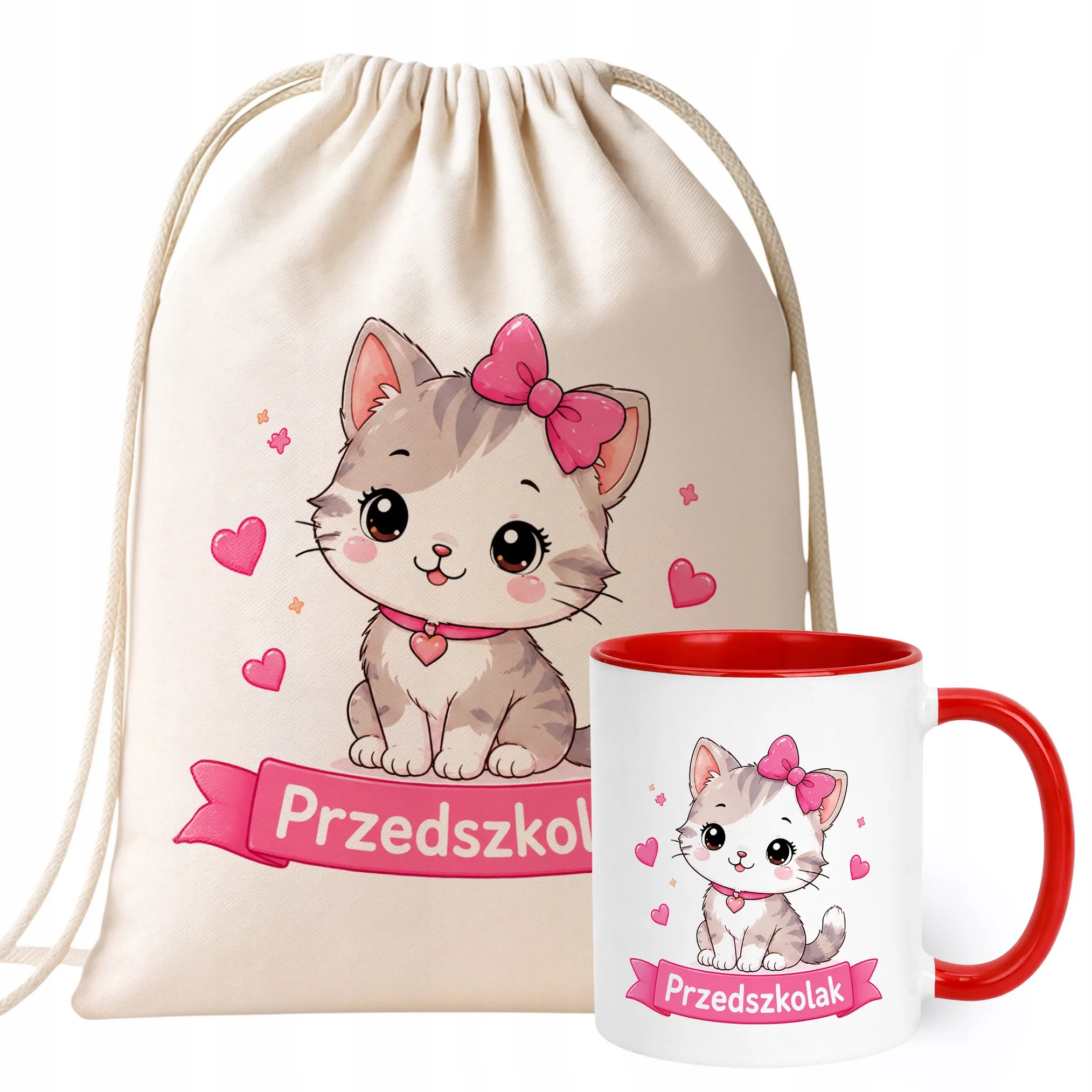 Zestaw Plecak Worek Kubek Czerwony Z Nadrukiem Przedszkolak Dla Dzieci