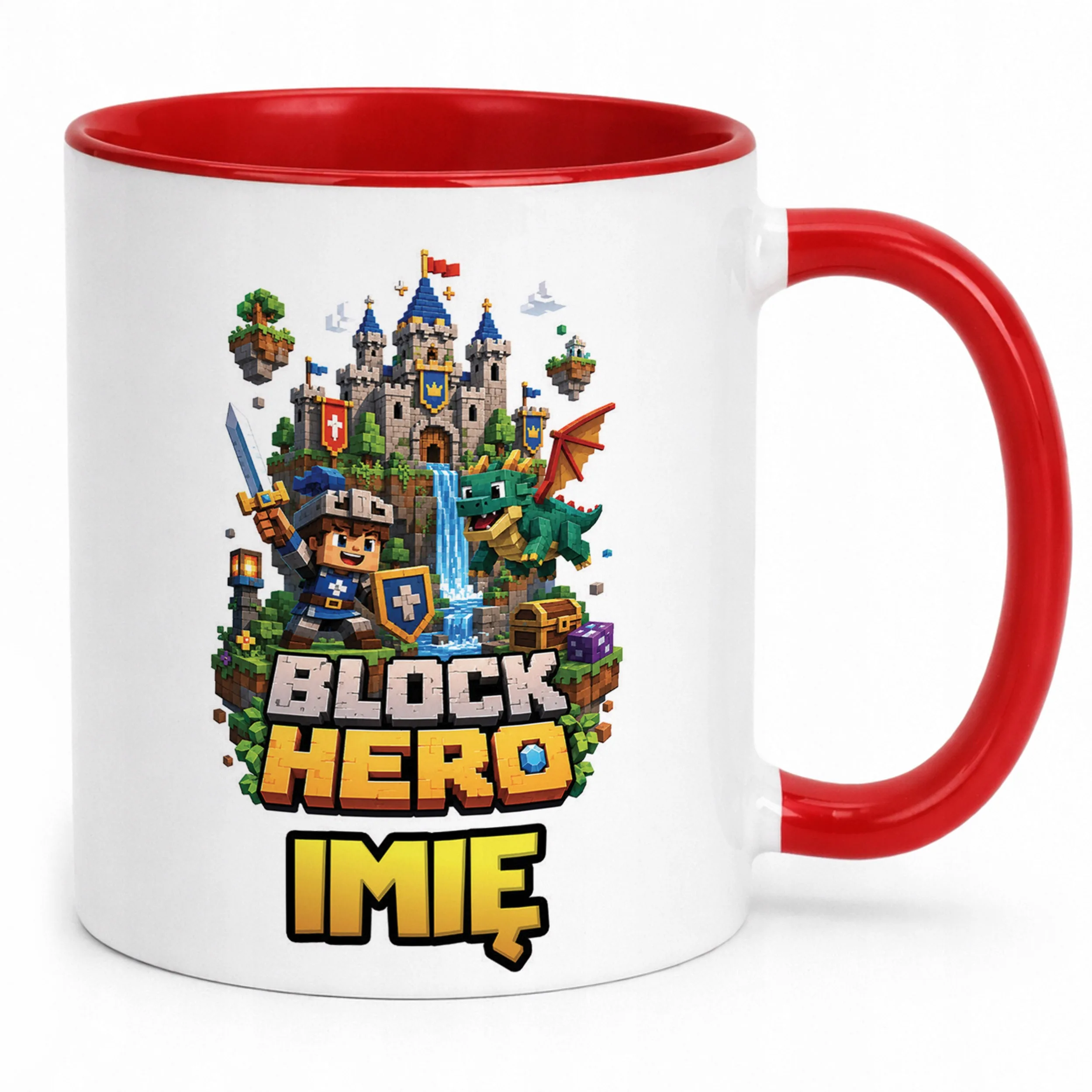 Kubek Czerwony z nadrukiem personalizowany BLOCK HERO Gra Prezent