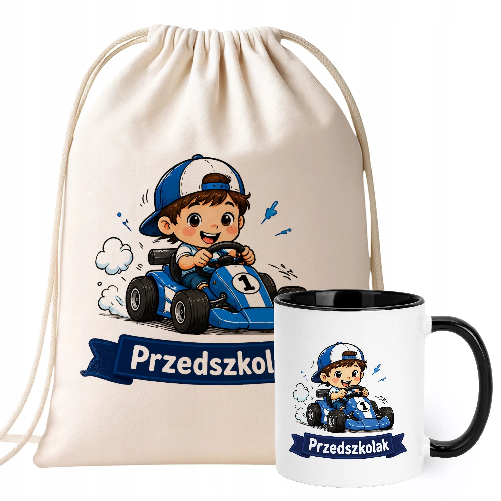 Zestaw Plecak Worek Kubek Czarny Z Nadrukiem Przedszkolak Dla Dzieci