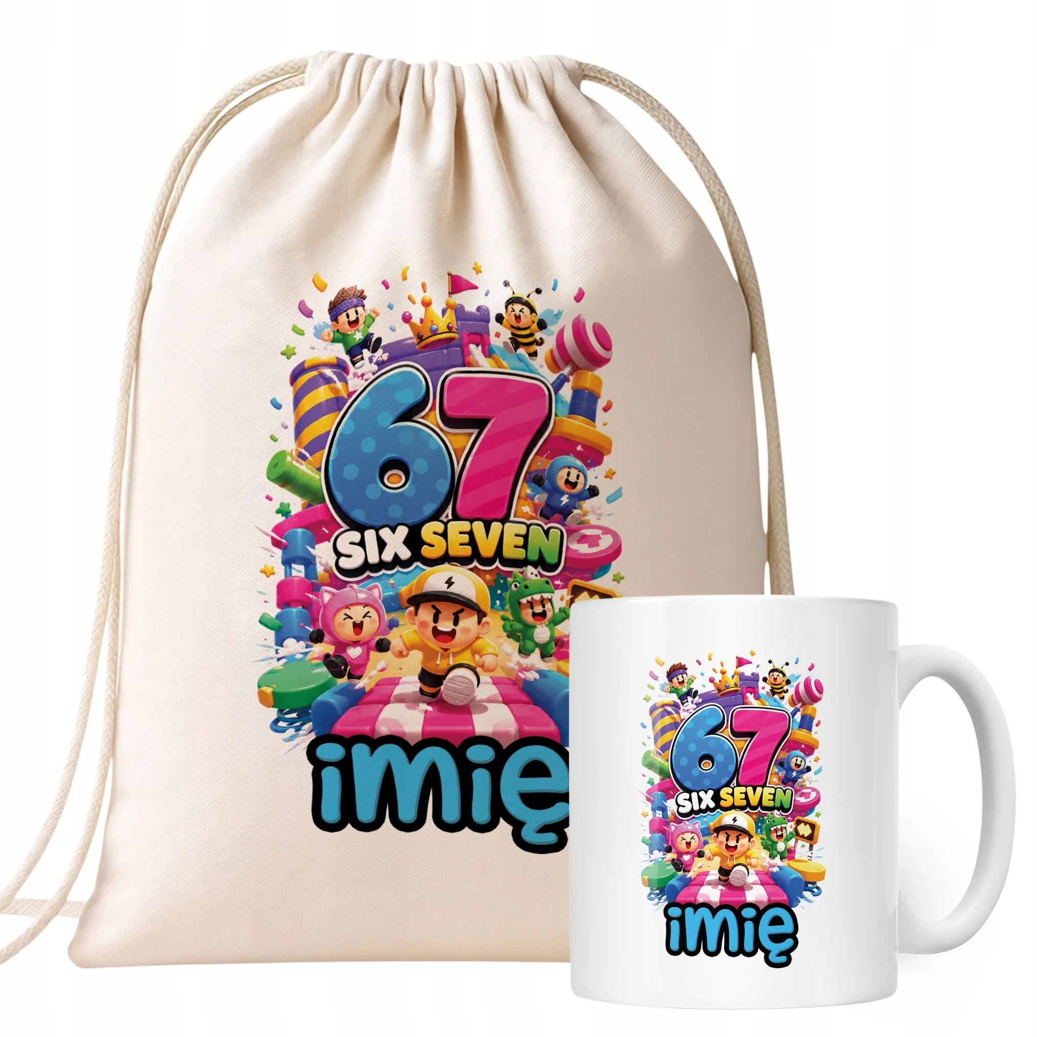 Zestaw Personalizowany Plecak Worek Kubek 67 Six Seven Prezent