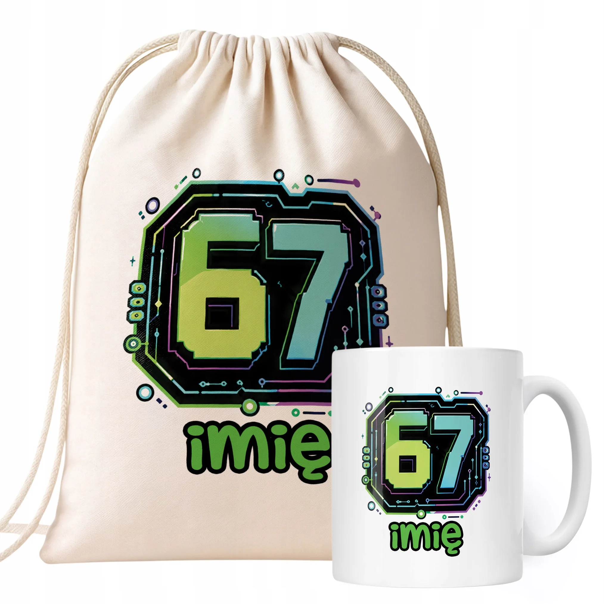 Zestaw Personalizowany Plecak Worek Kubek 67 Six Seven Prezent