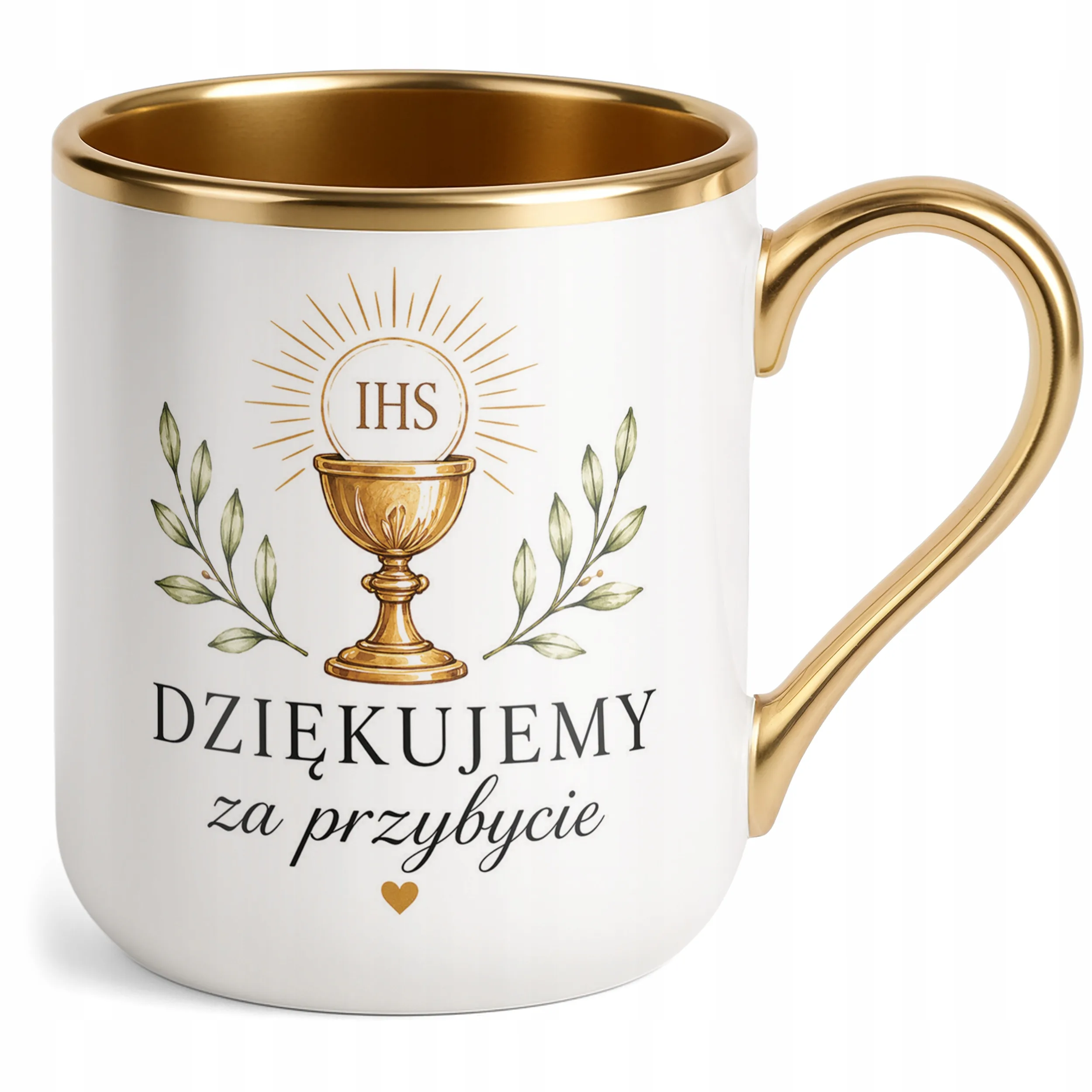 Kubek Premium Pierwsza Komunia Święta złoty pamiątka dla gości komunijnych