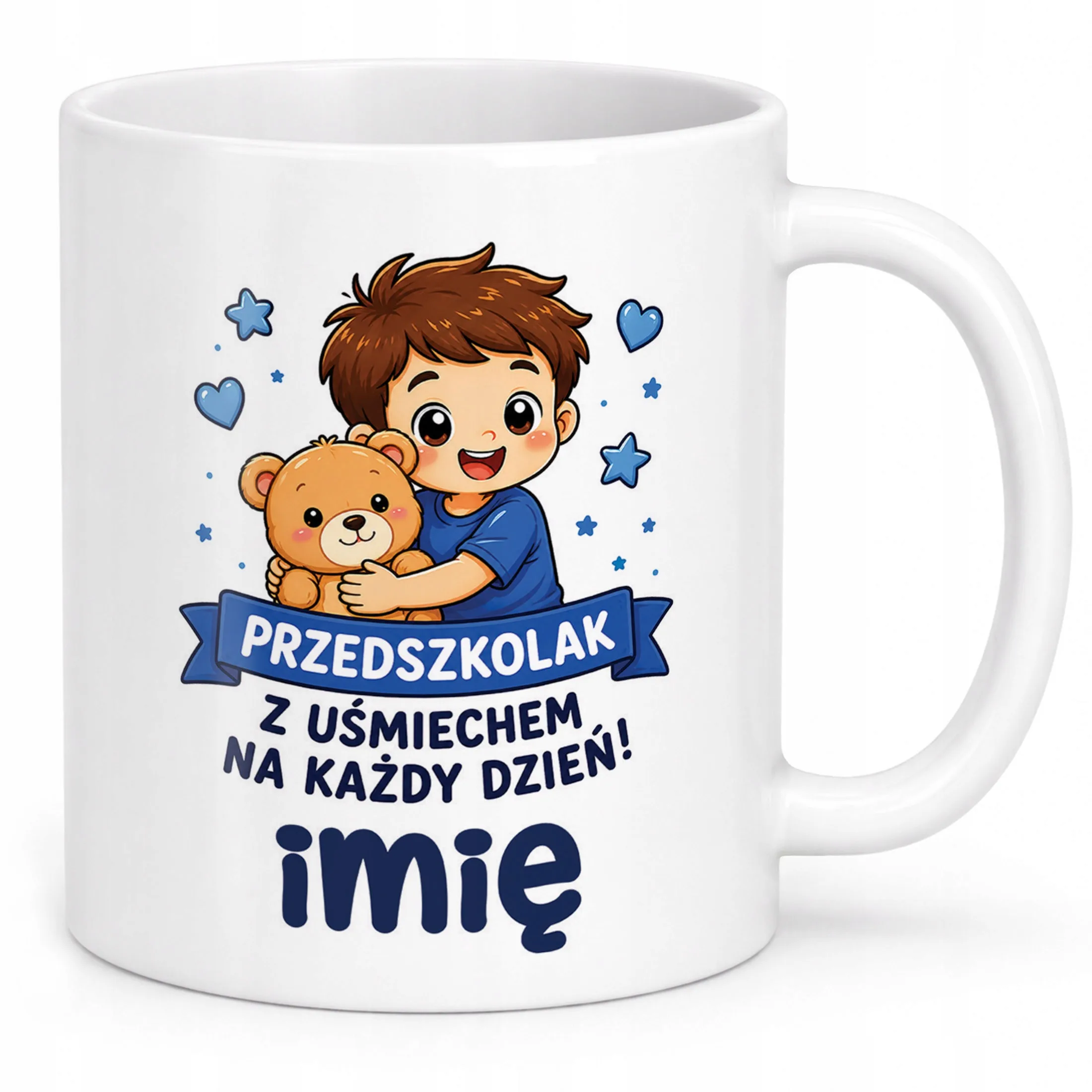 Biały Kubek z nadrukiem personalizowany Przedszkolak Szkoła Dla Dzieci