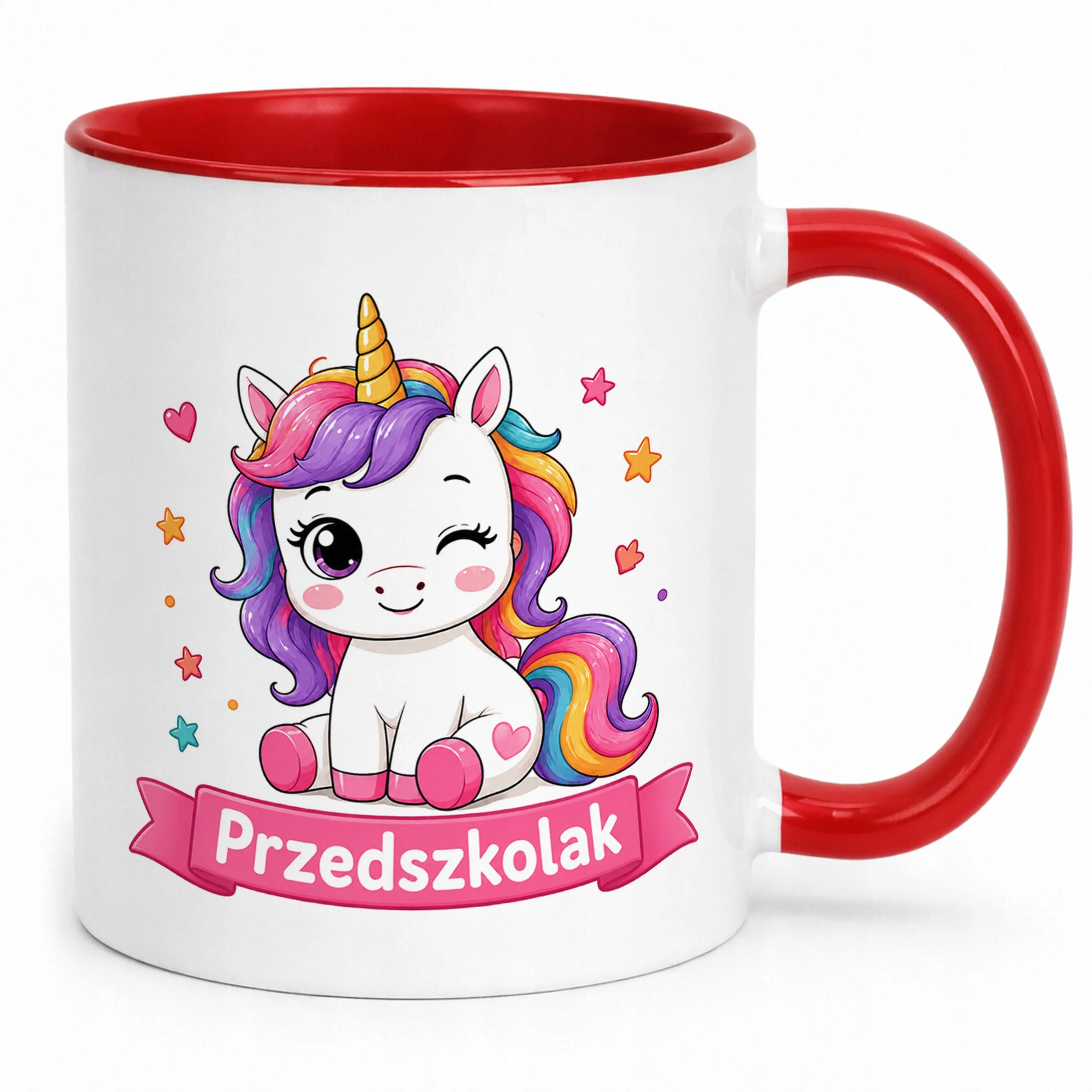 Kubek Czerwony z nadrukiem Przedszkolak Szkoła Dla Dzieci Prezent