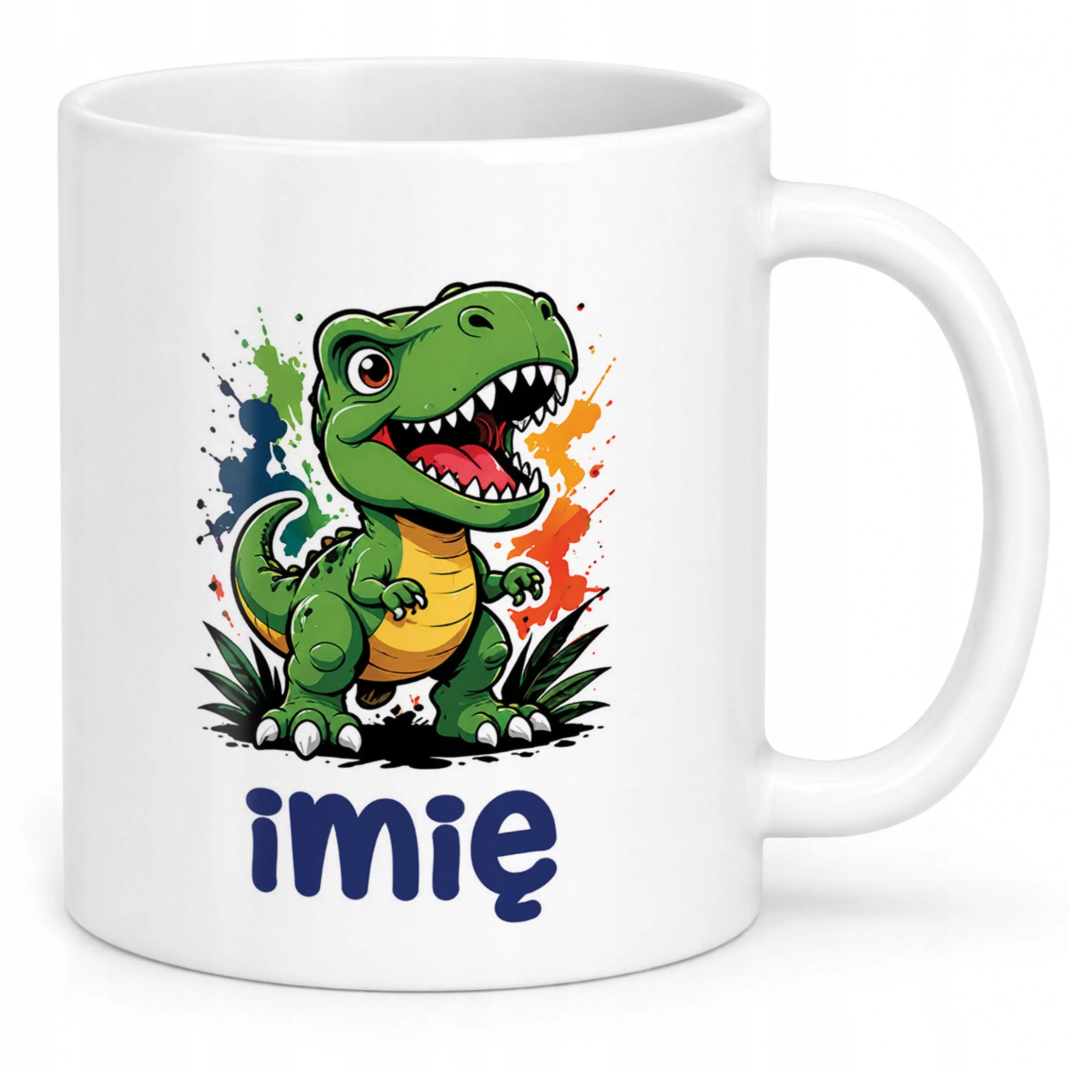 Biały Kubek z nadrukiem personalizowany Dinozaur Dla Dzieci Prezent