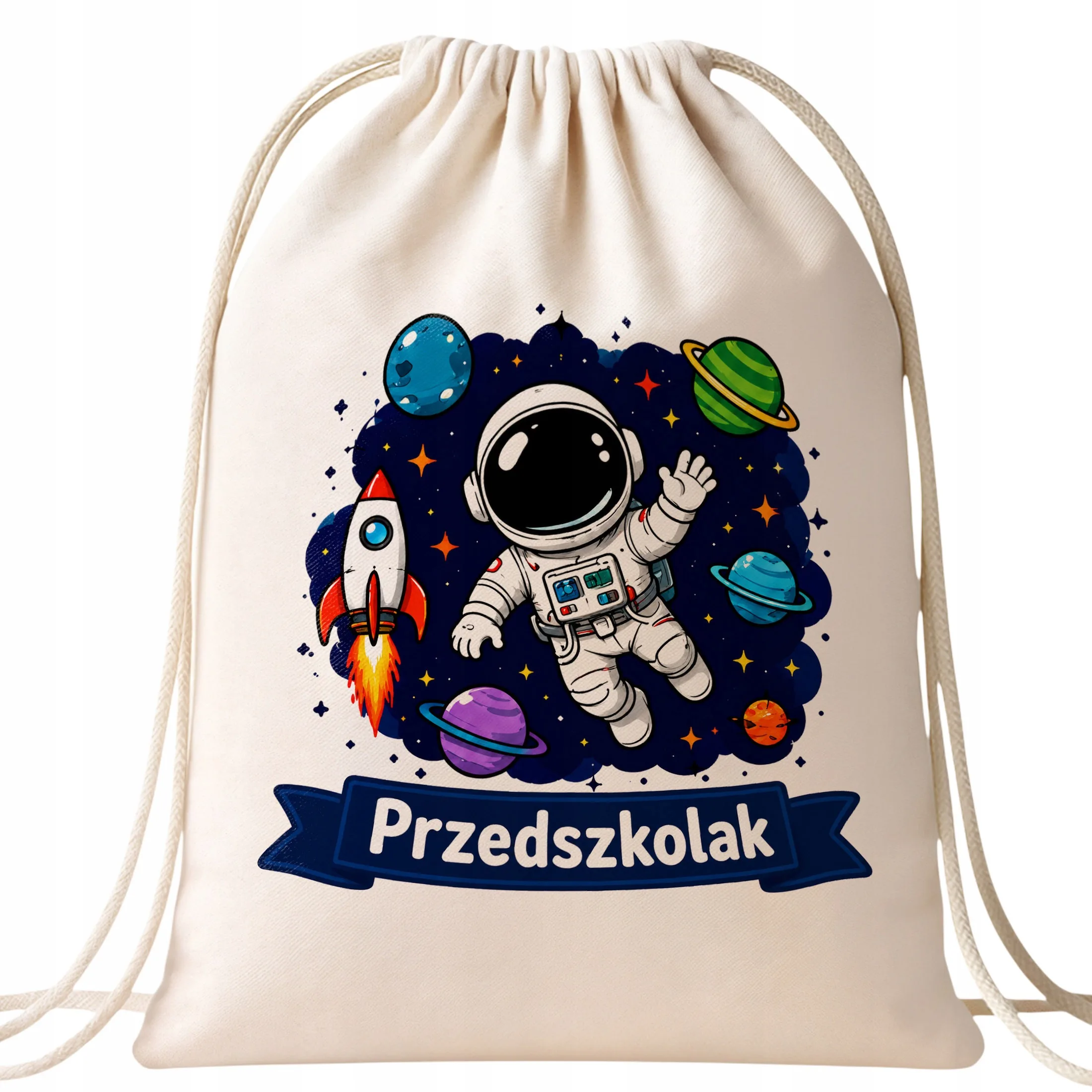 Plecak Worek Przedszkolak z Nadrukiem Bawełniany Szkolny na Buty Ecru