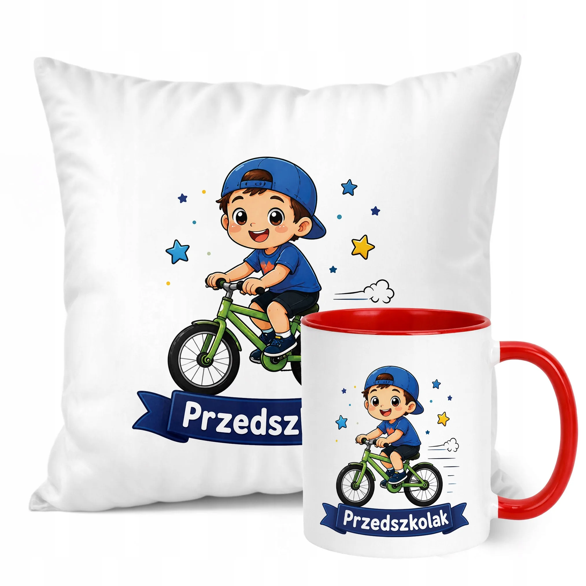 Zestaw Kubek Czerwony Poduszka Z Nadrukiem Przedszkolak Szkoła Prezent