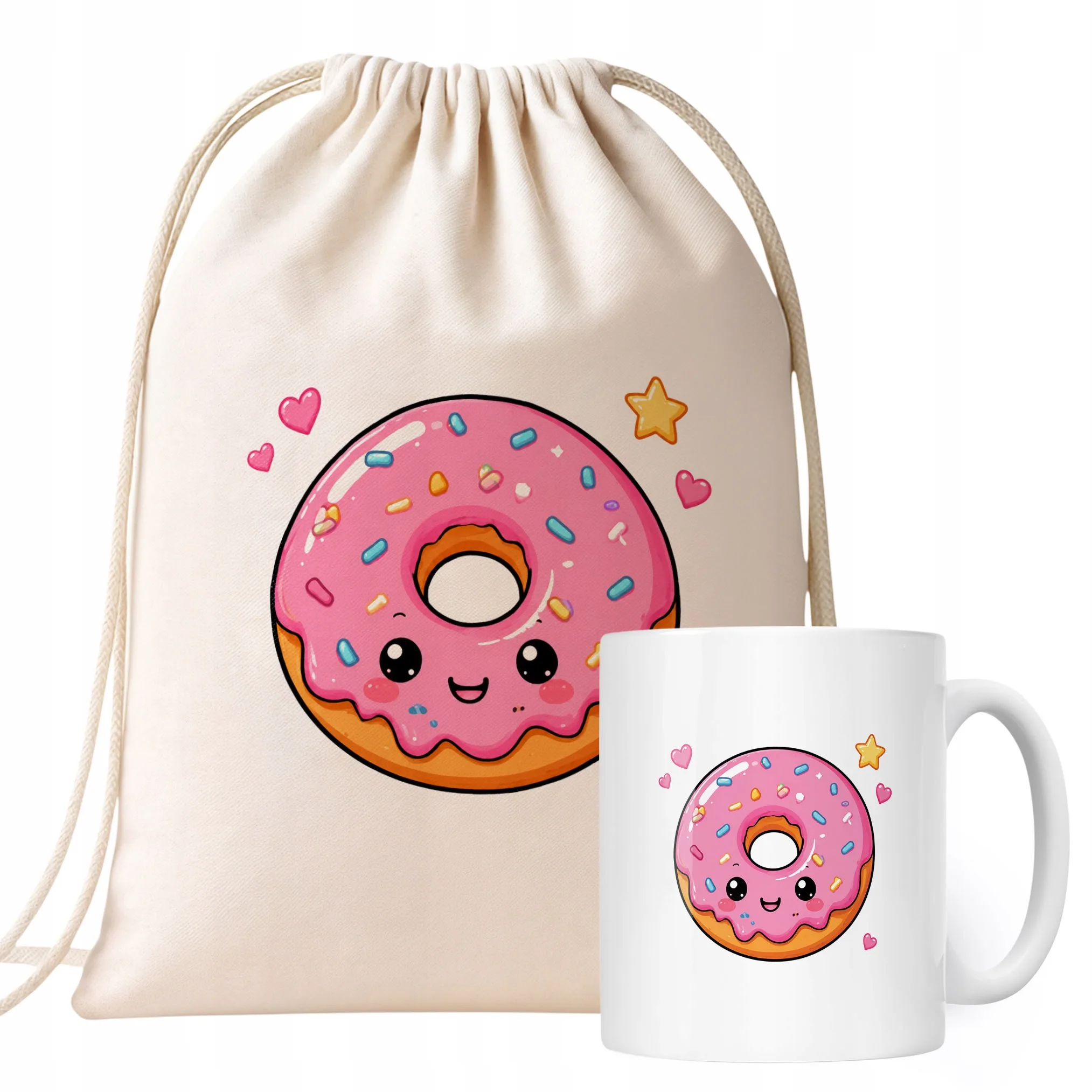 Zestaw Plecak Worek Kubek Z Nadrukiem Kawaii Pączek Dla Dzieci Prezent