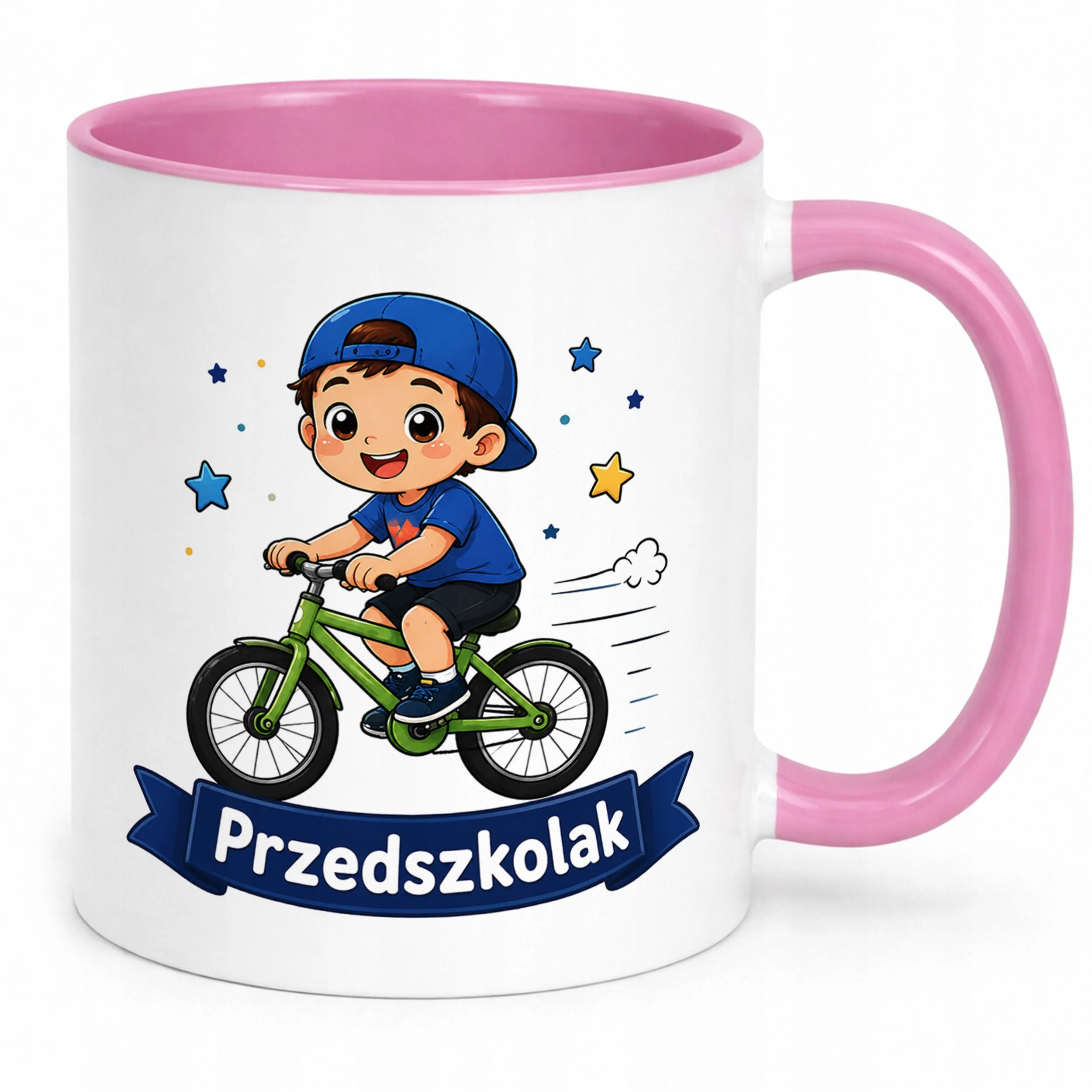 Kubek Różowy z nadrukiem Przedszkolak Szkoła Dla Dzieci Prezent