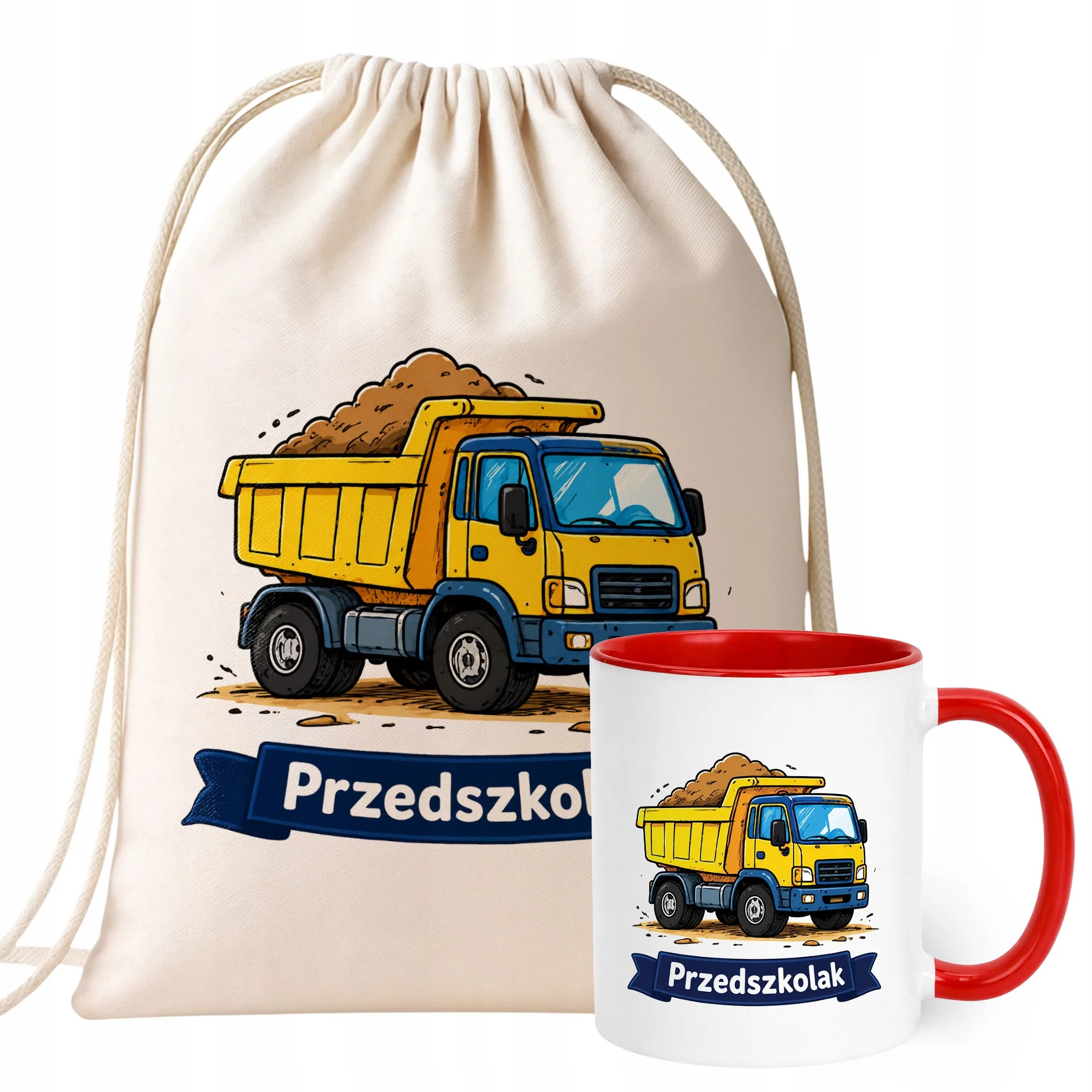 Zestaw Plecak Worek Kubek Czerwony Z Nadrukiem Przedszkolak Dla Dzieci