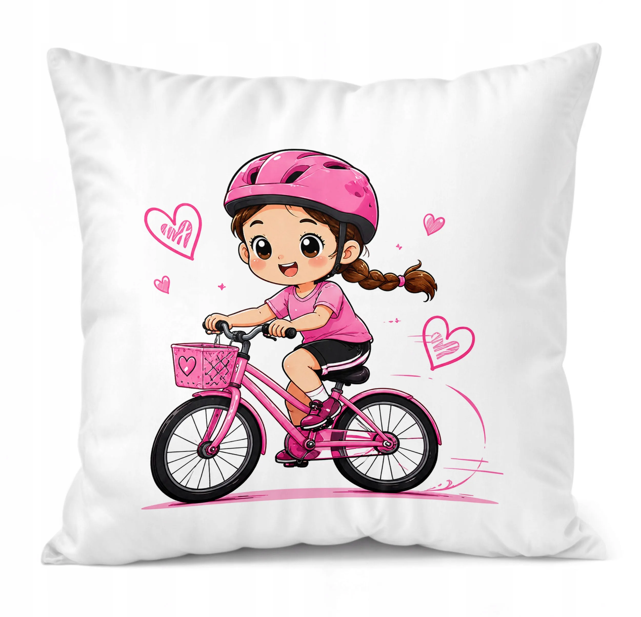 Poduszka Jasiek z nadrukiem 38x38cm Rower Dziewczynka Dla Dzieci Prezent