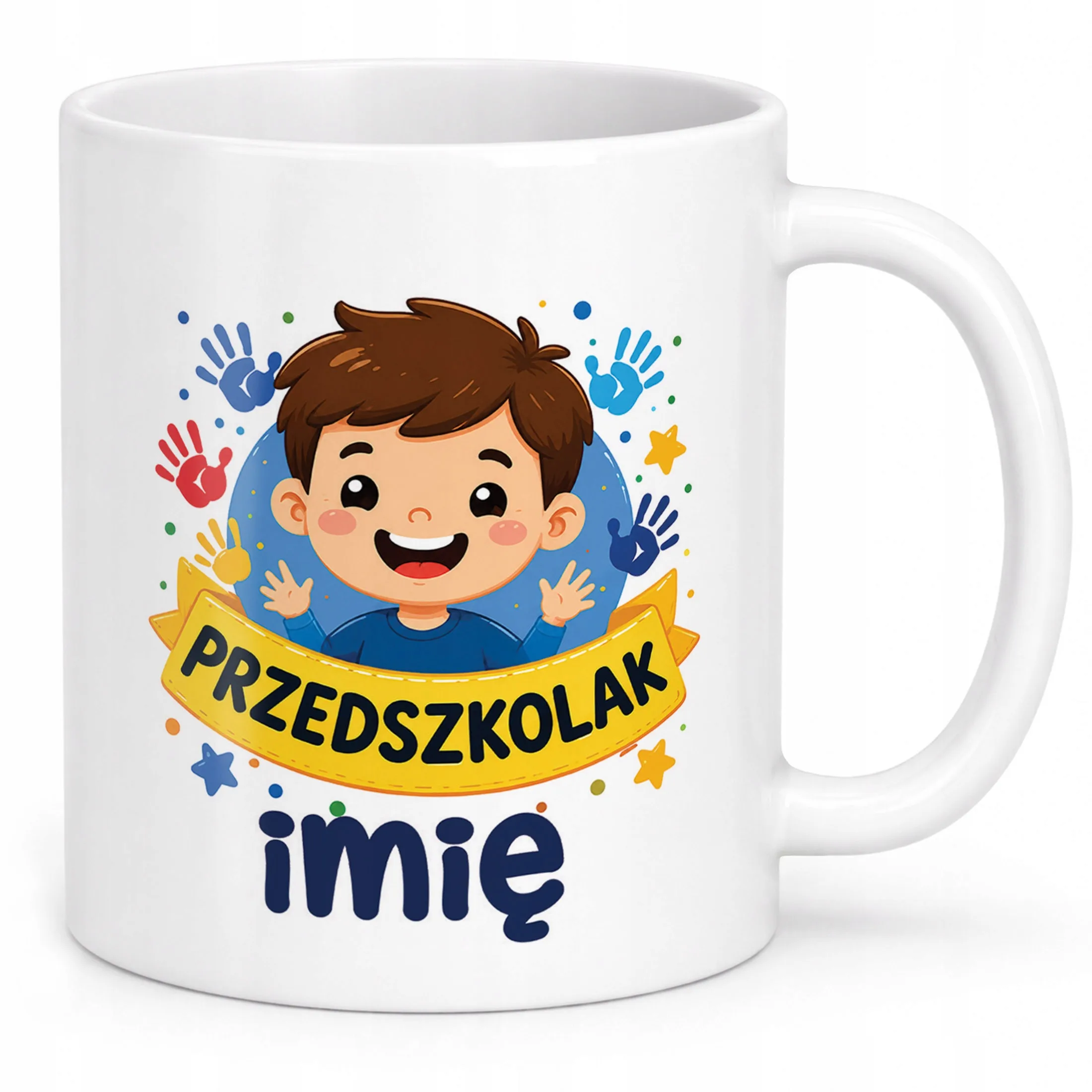 Biały Kubek z nadrukiem personalizowany Przedszkolak Szkoła Dla Dzieci