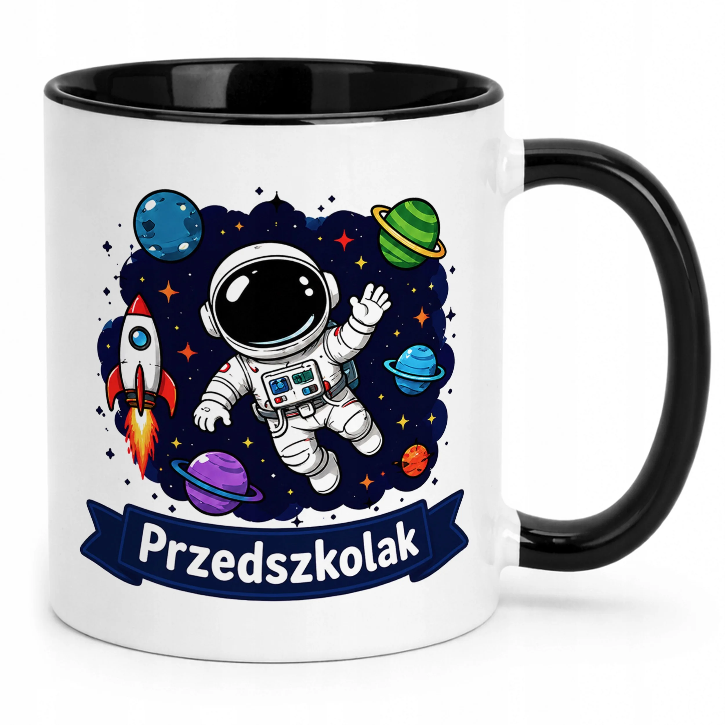 Kubek Czarny z nadrukiem Przedszkolak Szkoła Dla Dzieci Prezent