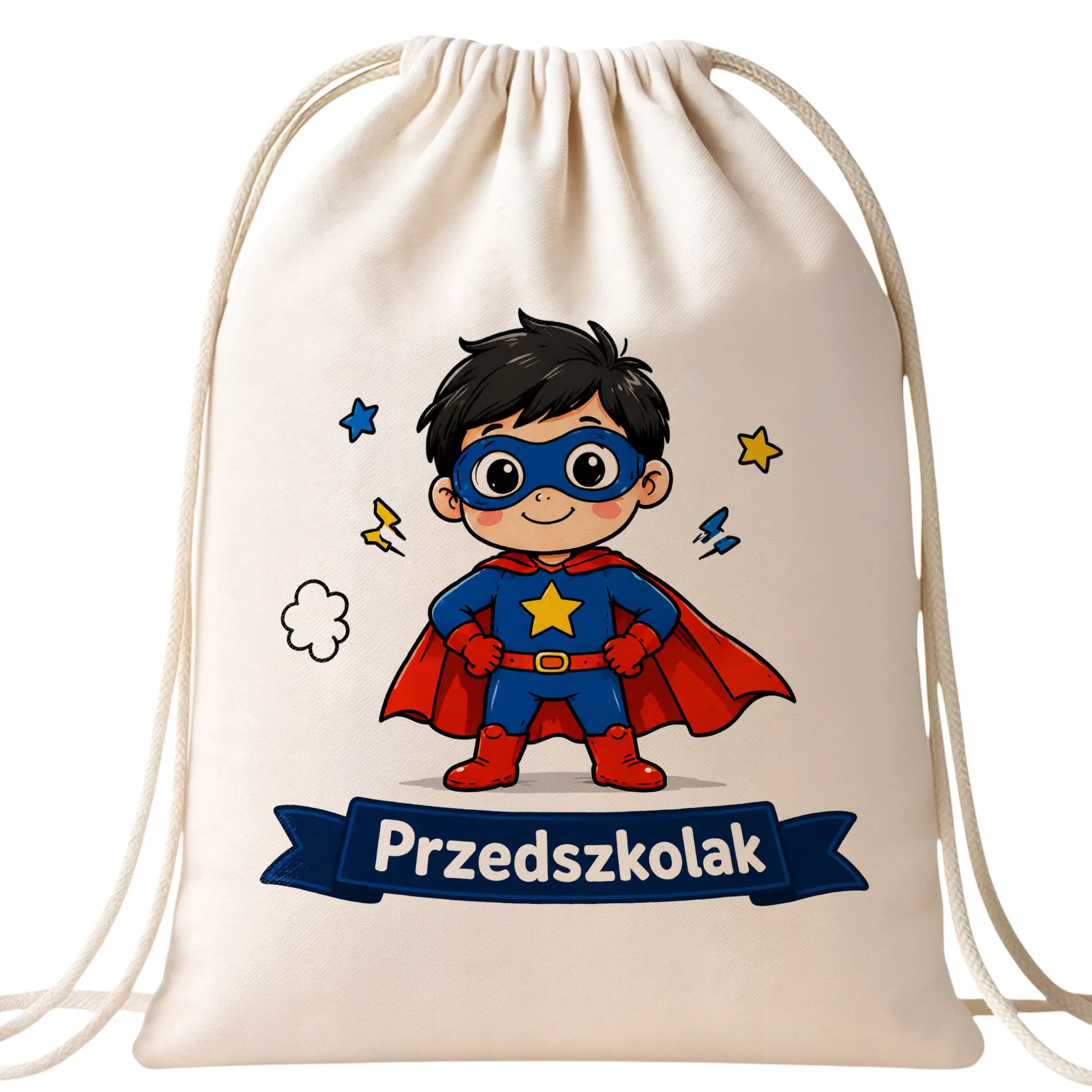 Plecak Worek Przedszkolak z Nadrukiem Bawełniany Szkolny na Buty Ecru