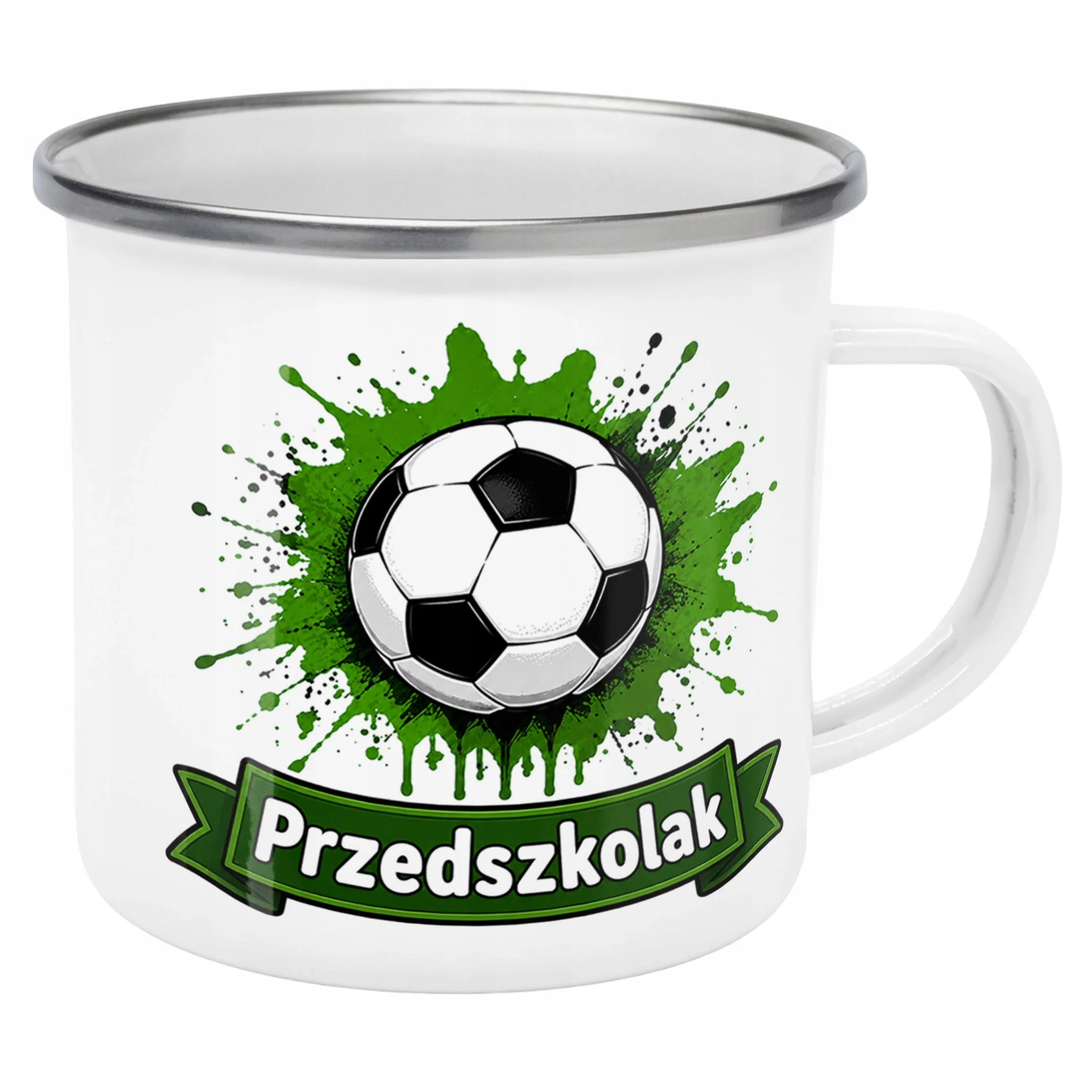 Kubek Emaliowany Przedszkolak Szkoła z Nadrukiem Biały Metalowy Prezent