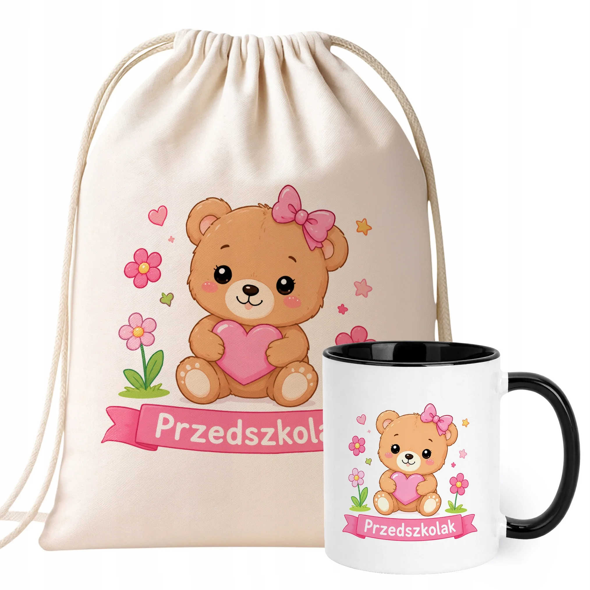 Zestaw Plecak Worek Kubek Czarny Z Nadrukiem Przedszkolak Dla Dzieci