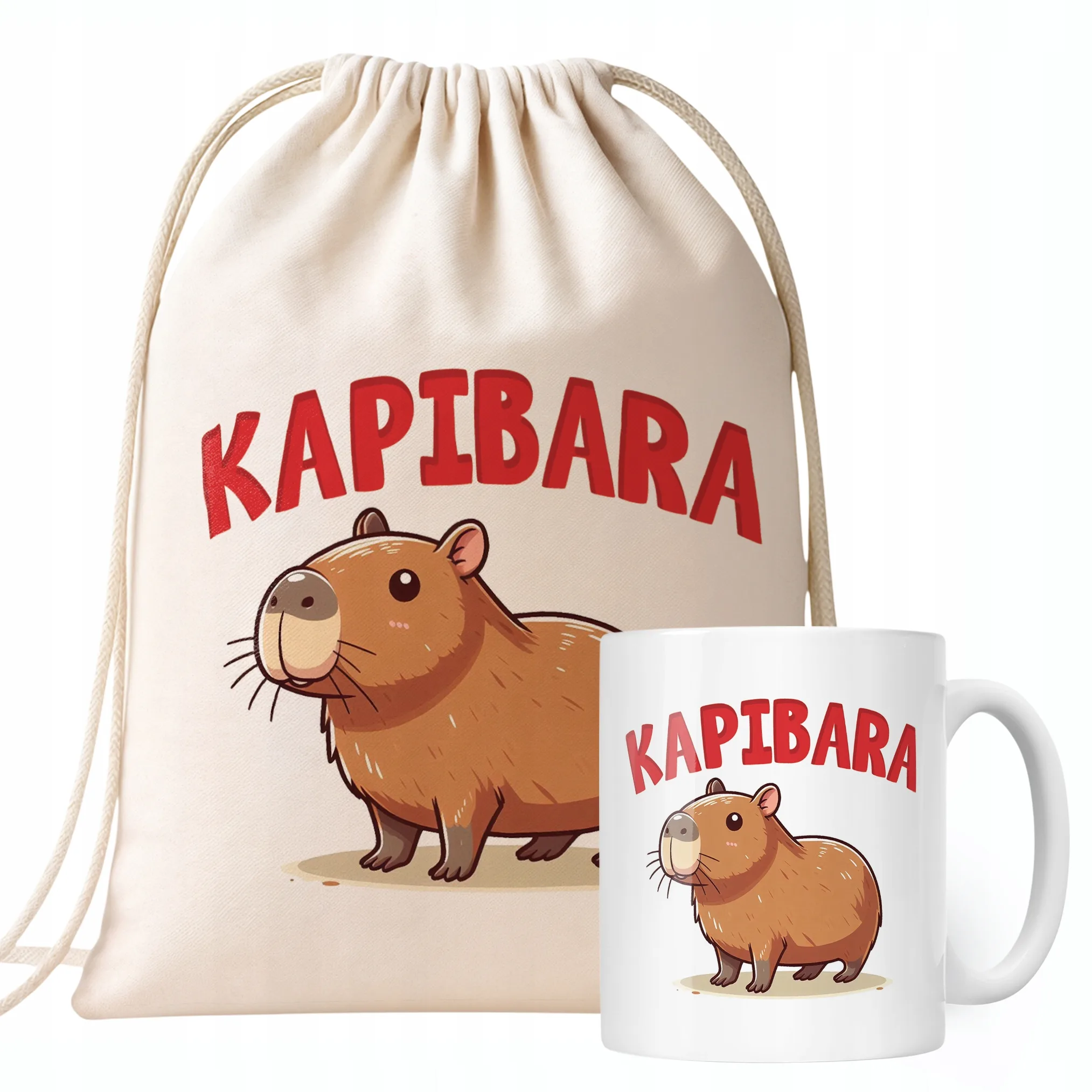 Zestaw Kubek + Plecak Kapibara Capybara Zwierzak Słodki Dla Dzieci Prezent