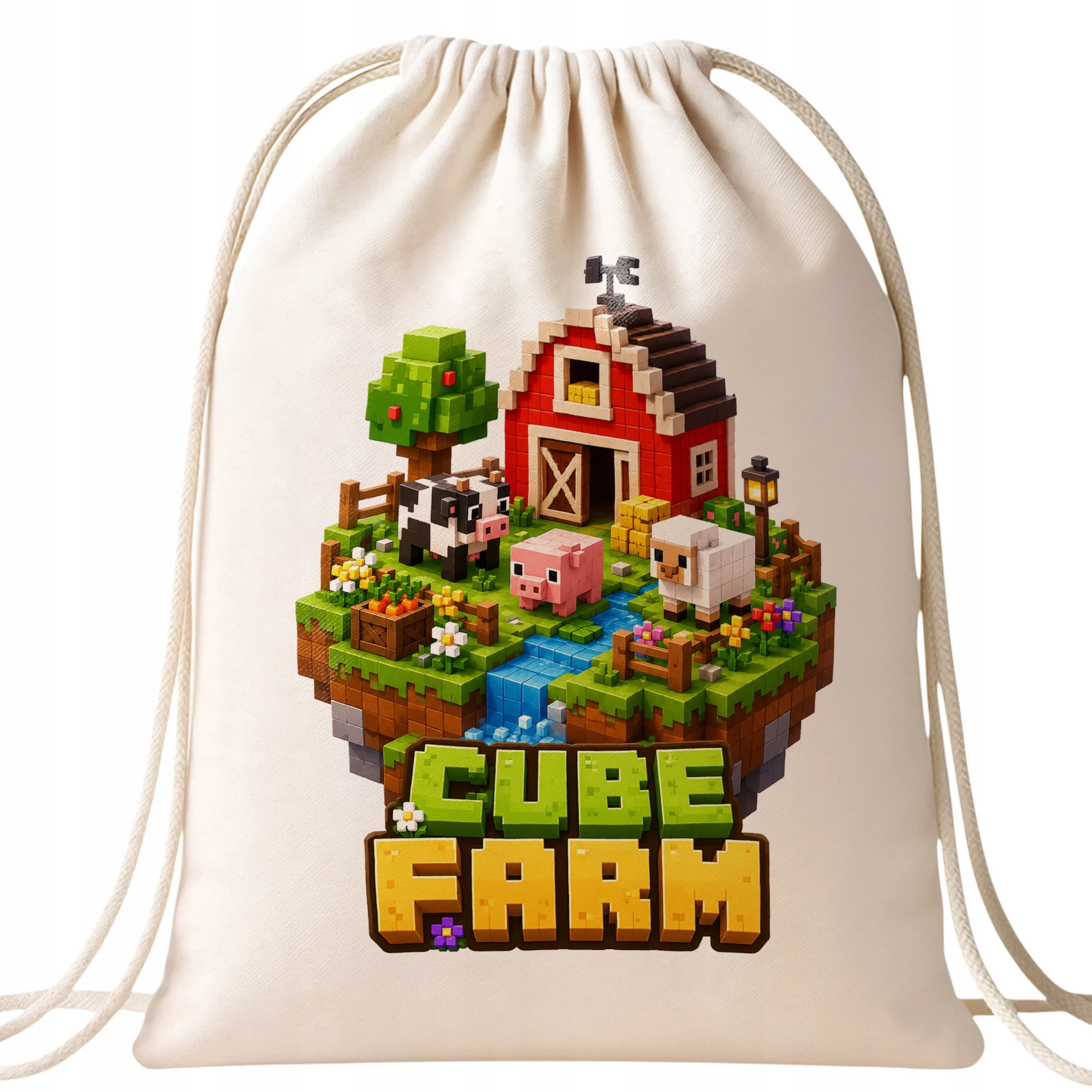 Plecak Worek CUBE FARM z Nadrukiem Bawełniany Szkolny na Buty Ecru