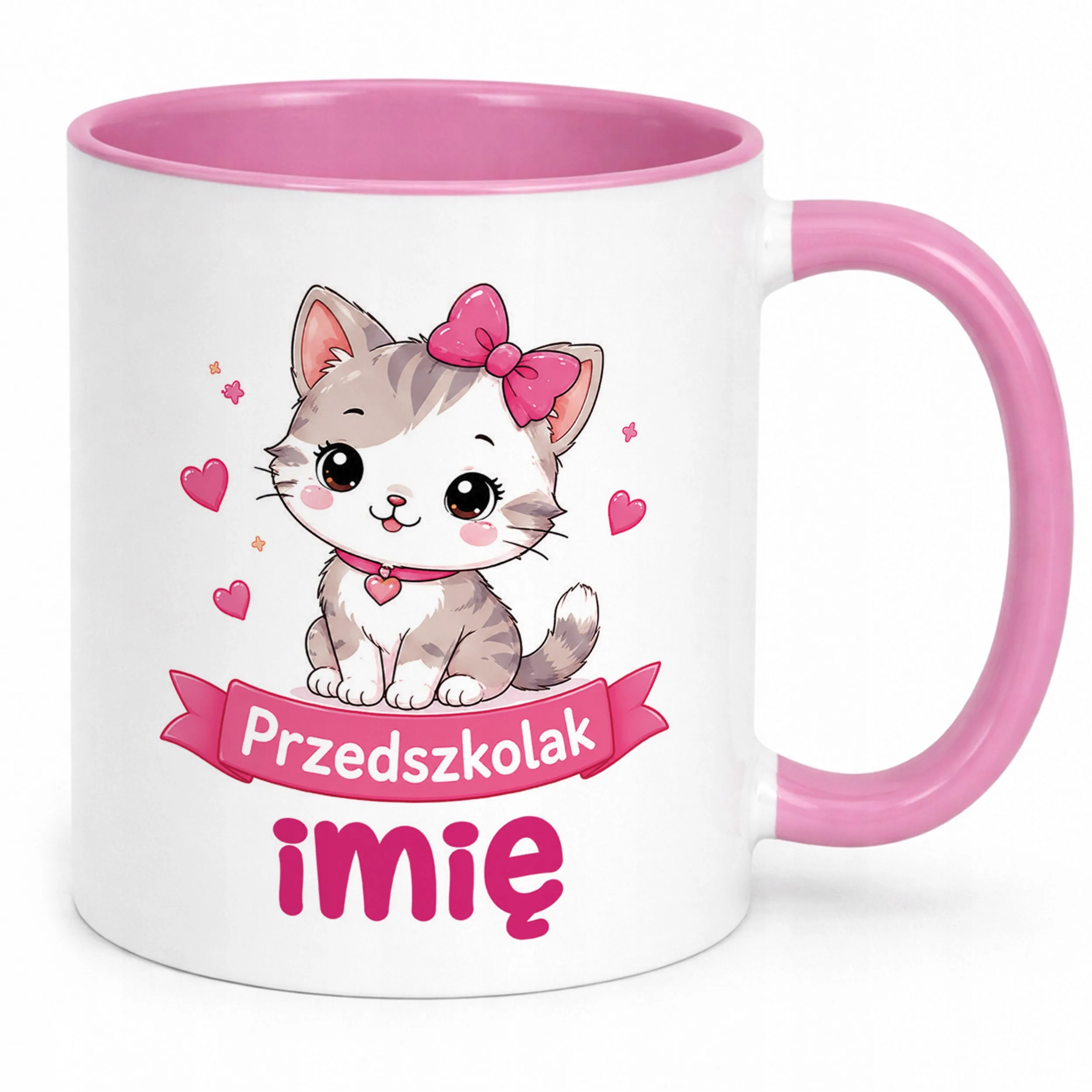 Kubek Różowy z nadrukiem personalizowany Przedszkolak Szkoła Dla Dzieci
