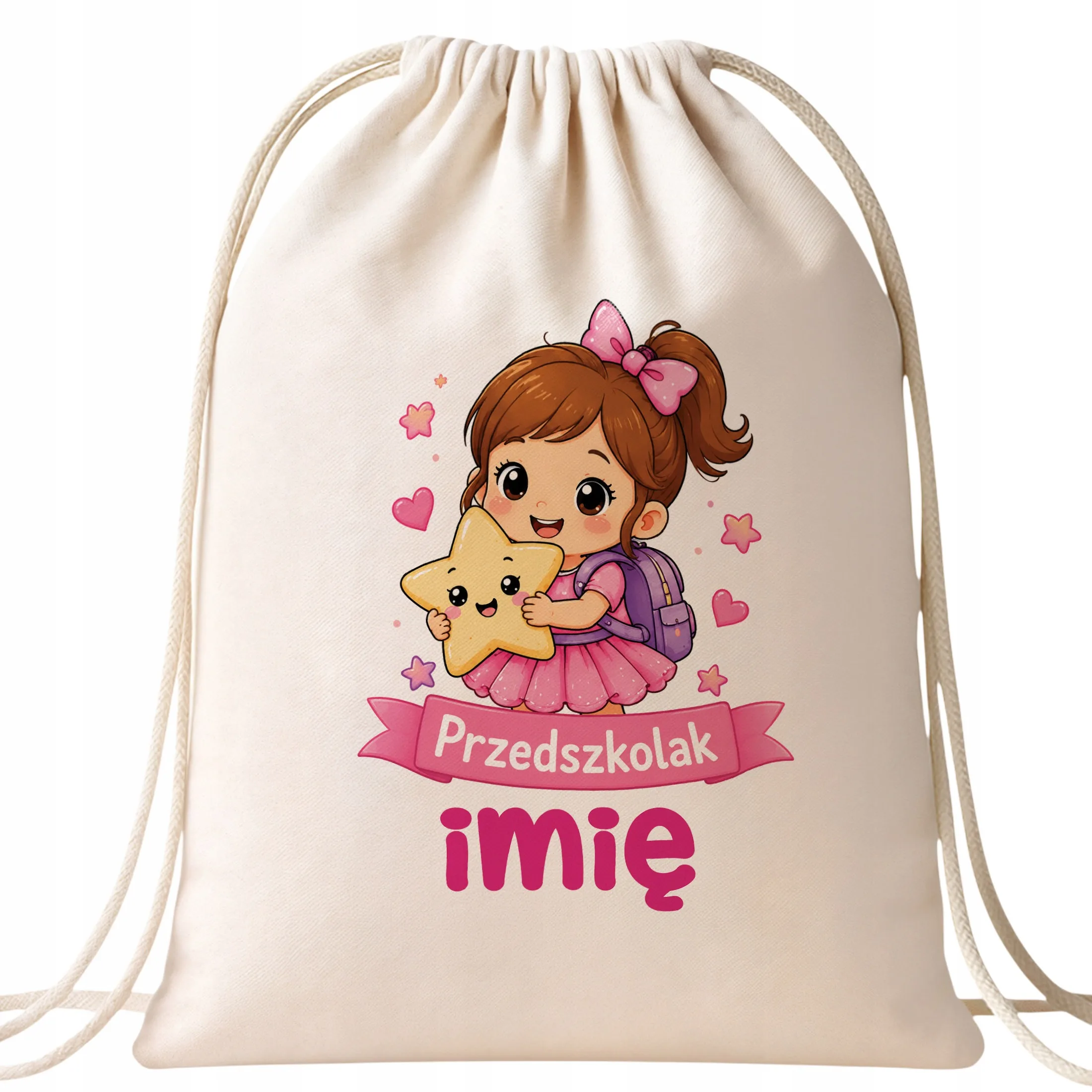 Plecak Worek Personalizowany Przedszkolak z Nadrukiem Bawełniany Szkolny