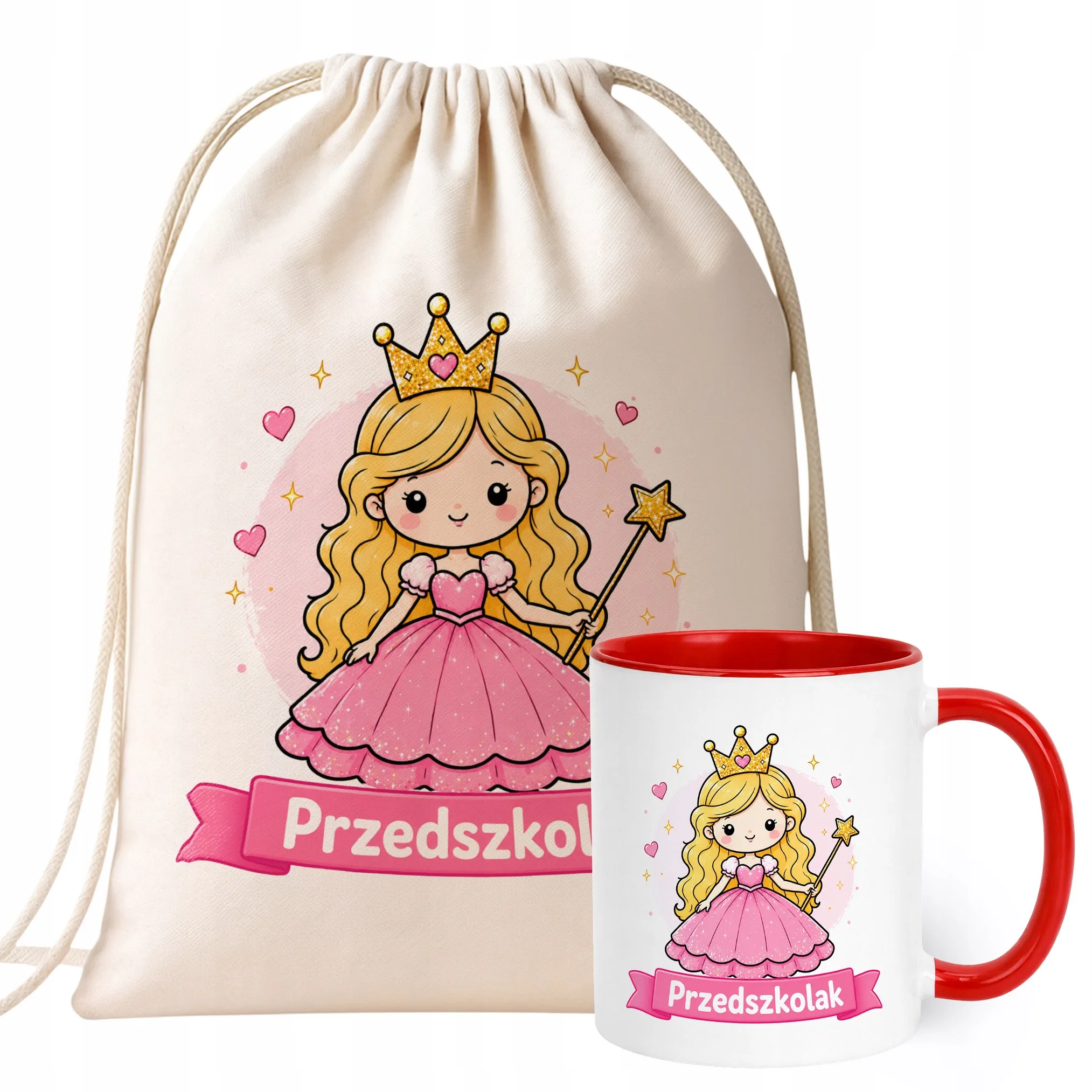 Zestaw Plecak Worek Kubek Czerwony Z Nadrukiem Przedszkolak Dla Dzieci