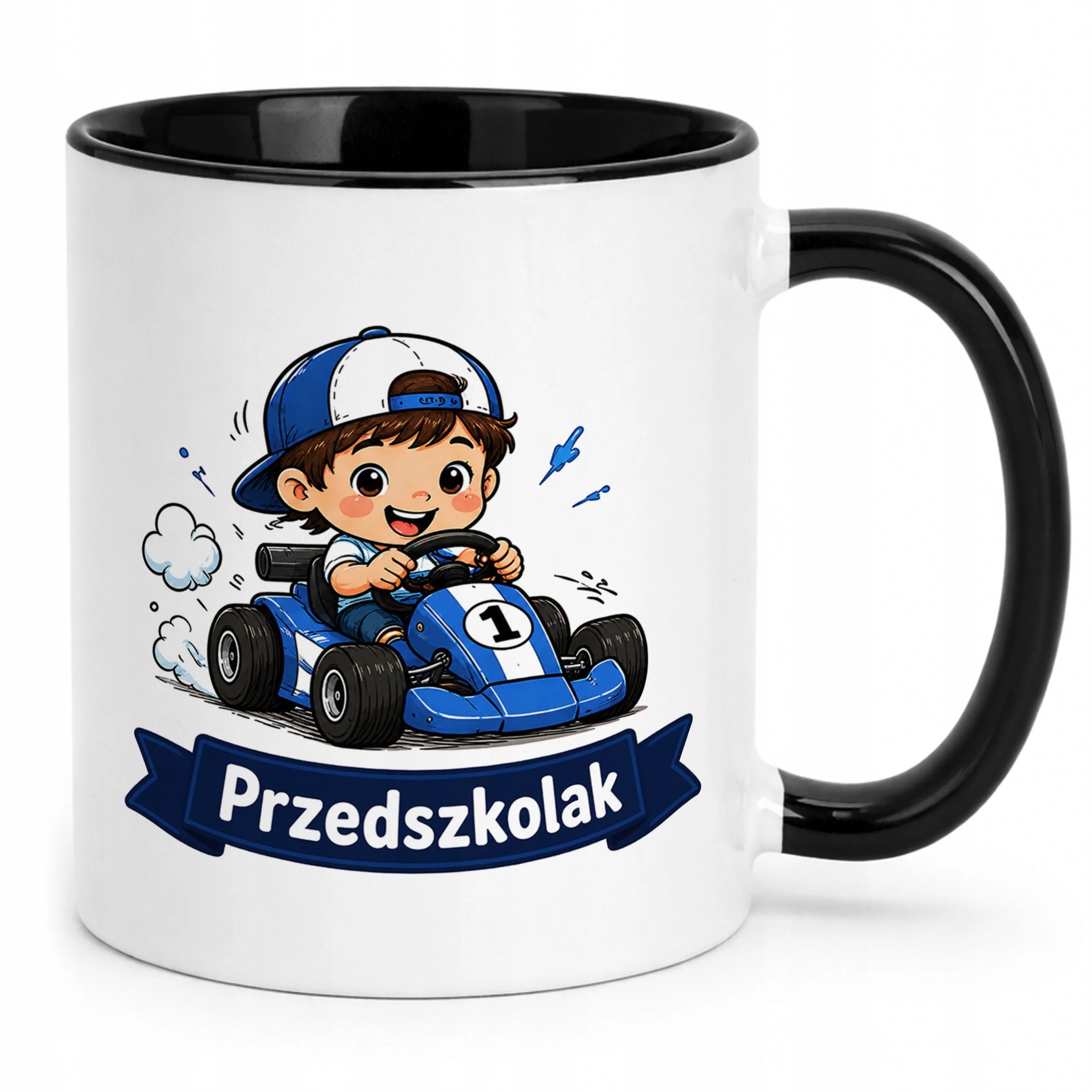 Kubek Czarny z nadrukiem Przedszkolak Szkoła Dla Dzieci Prezent