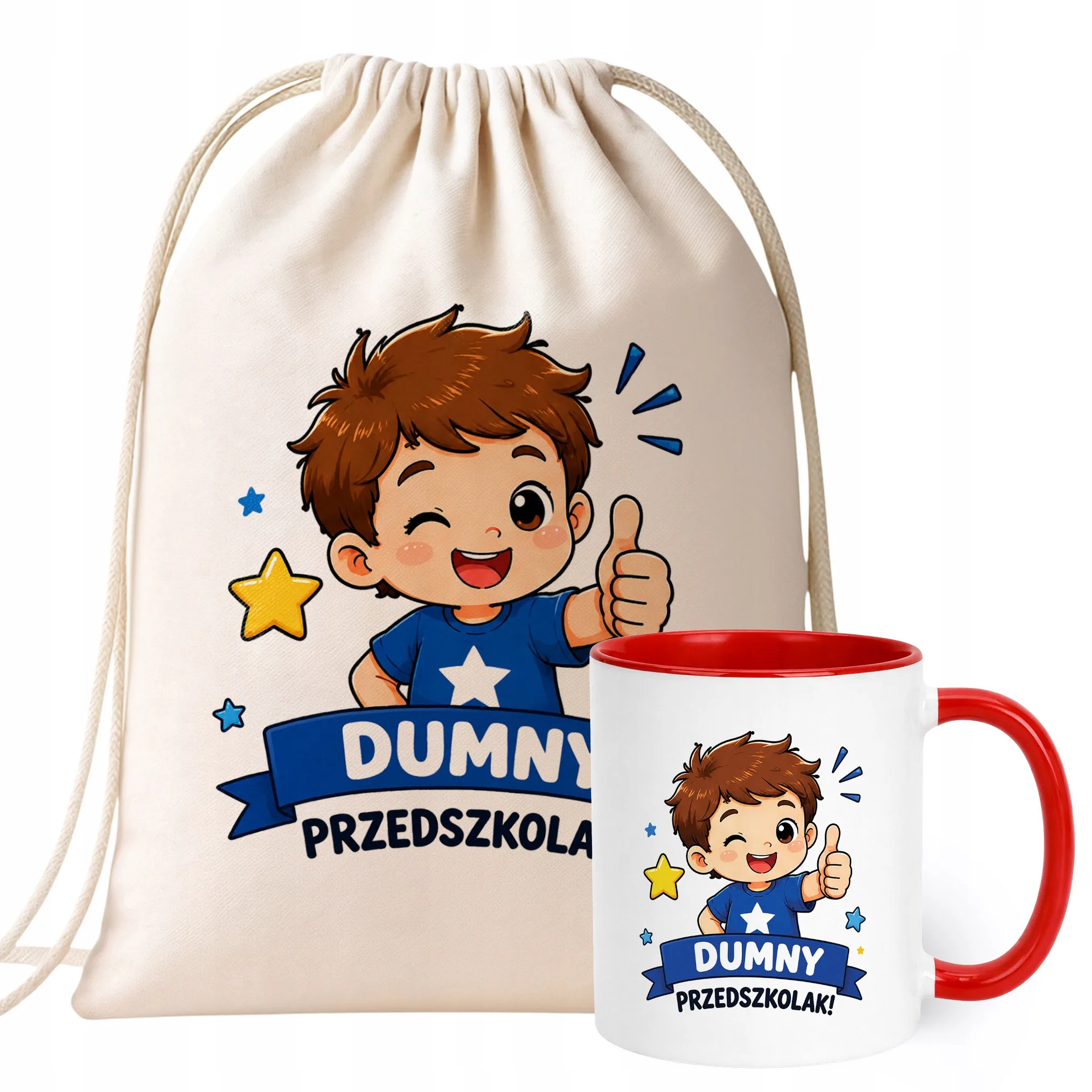 Zestaw Plecak Worek Kubek Czerwony Z Nadrukiem Przedszkolak Dla Dzieci