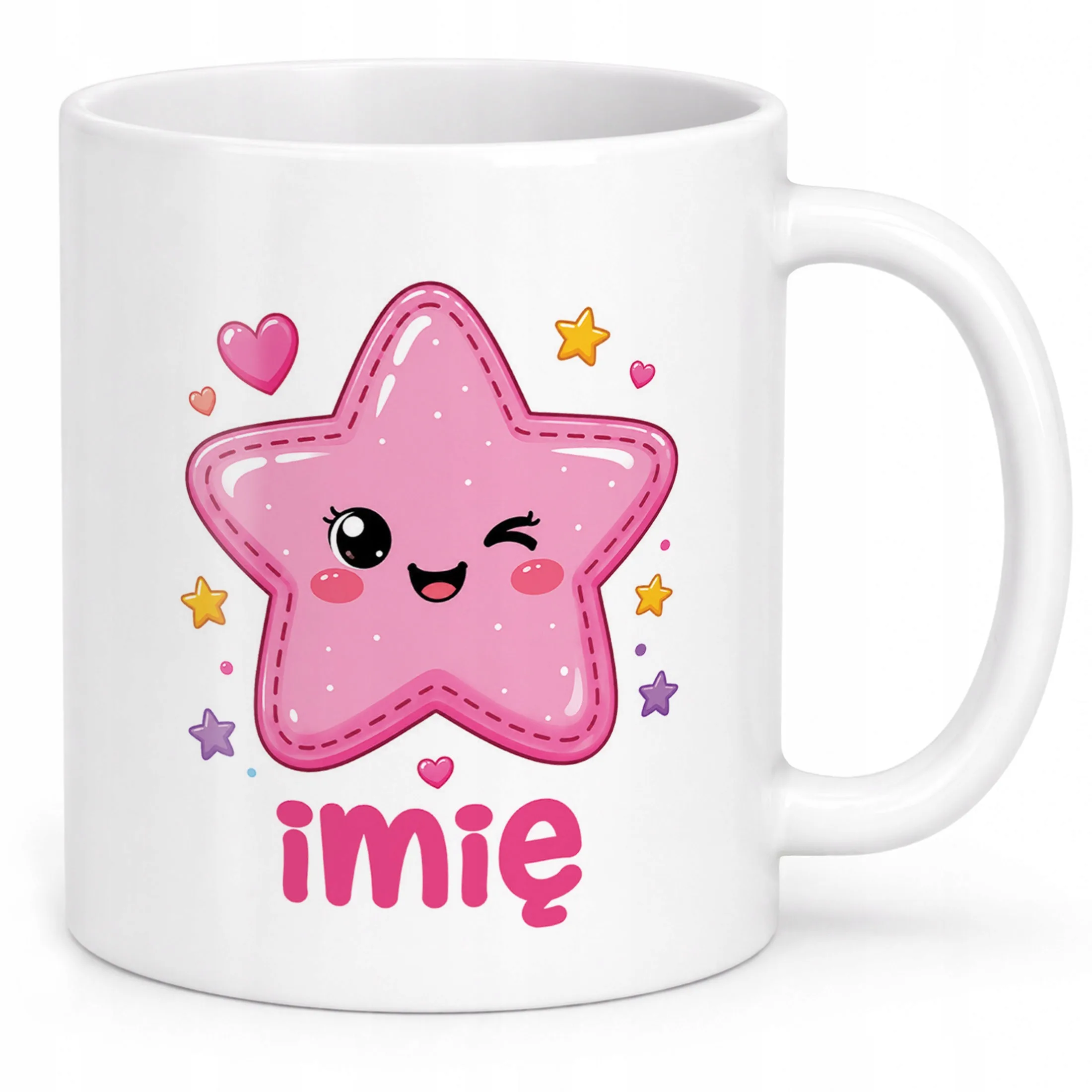 Biały Kubek z nadrukiem personalizowany Kawaii Gwiazdka Dla Dzieci Prezent