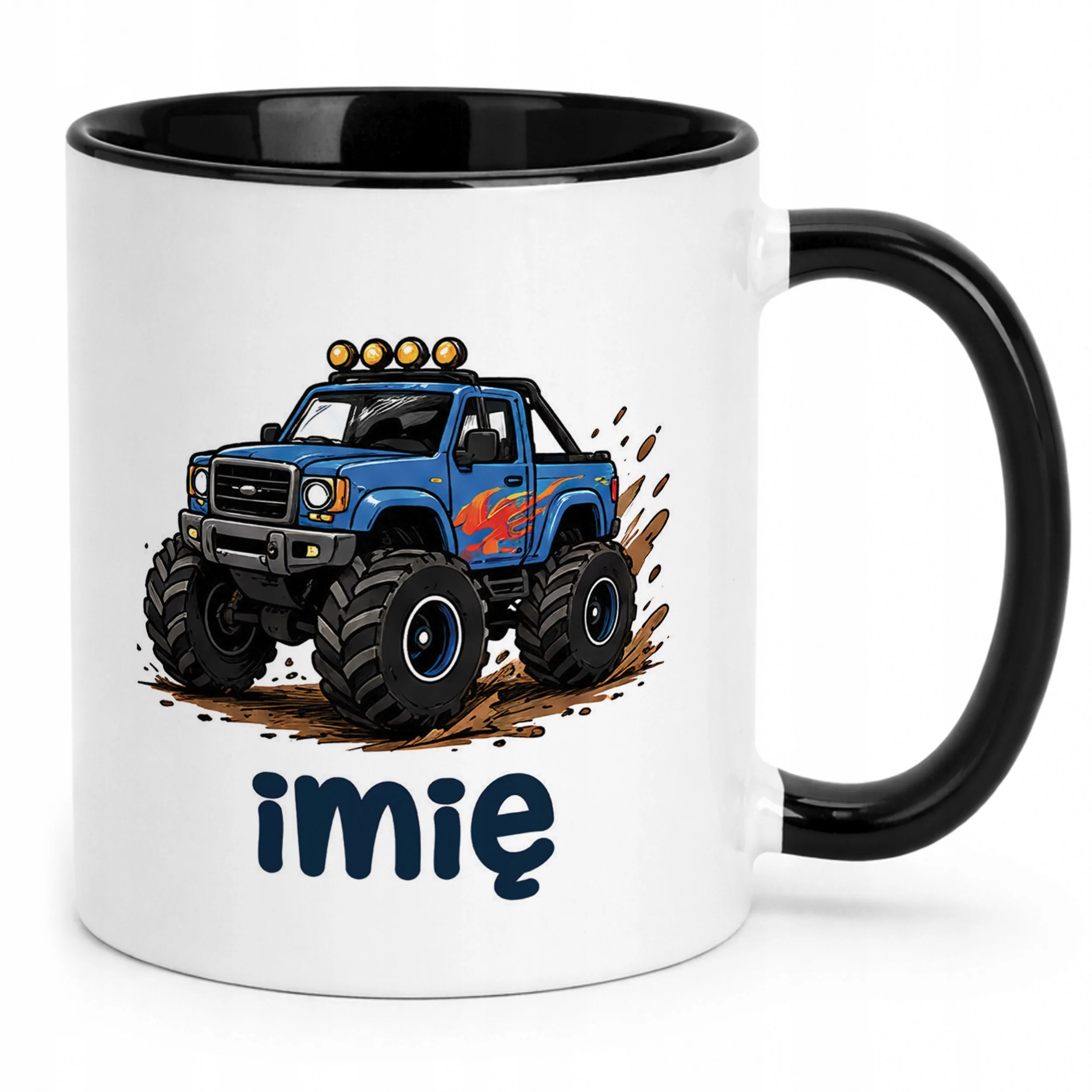 Kubek Czarny z nadrukiem personalizowany Monster Truck Dla Dzieci Prezent