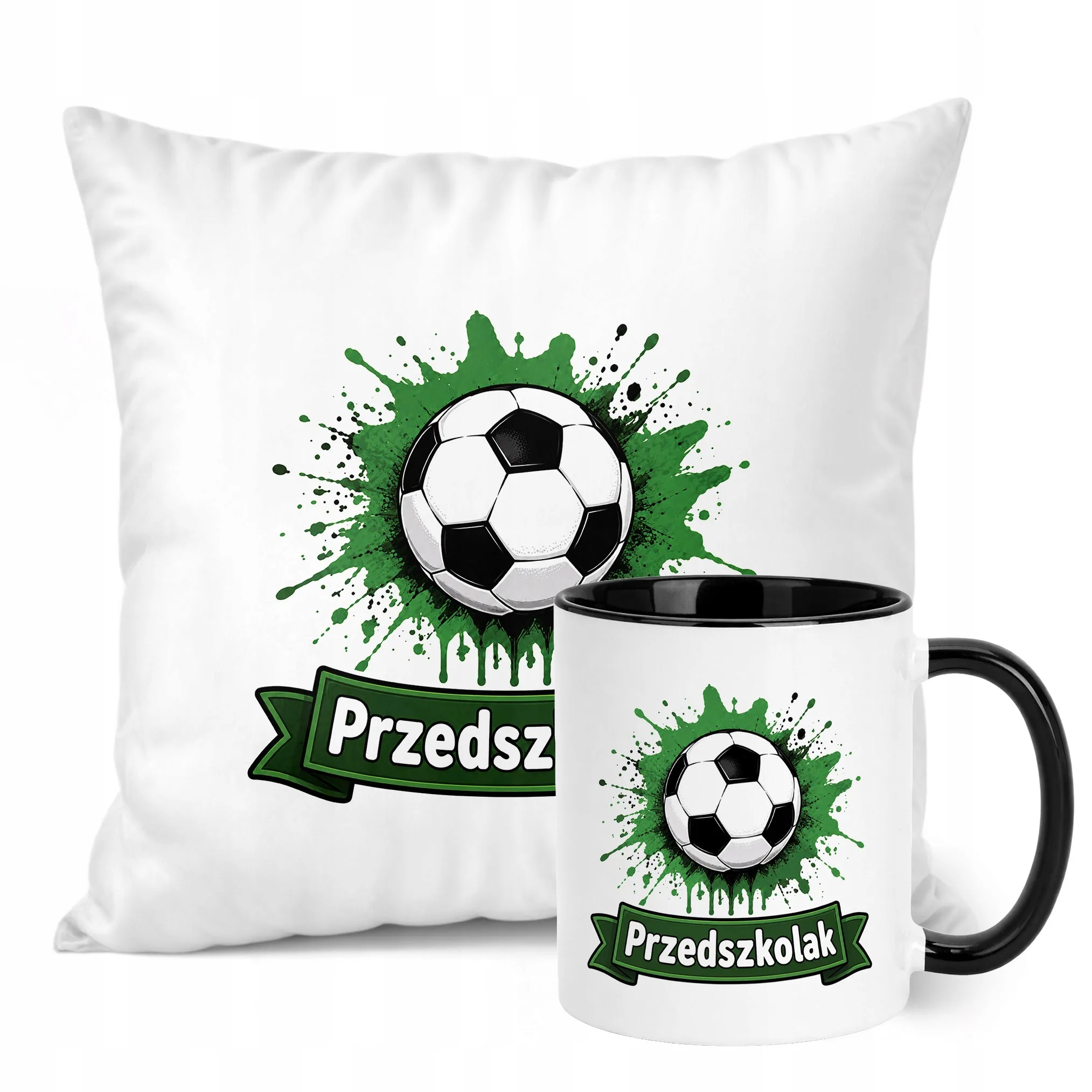Zestaw Kubek Czarny Poduszka Z Nadrukiem Przedszkolak Szkoła Prezent