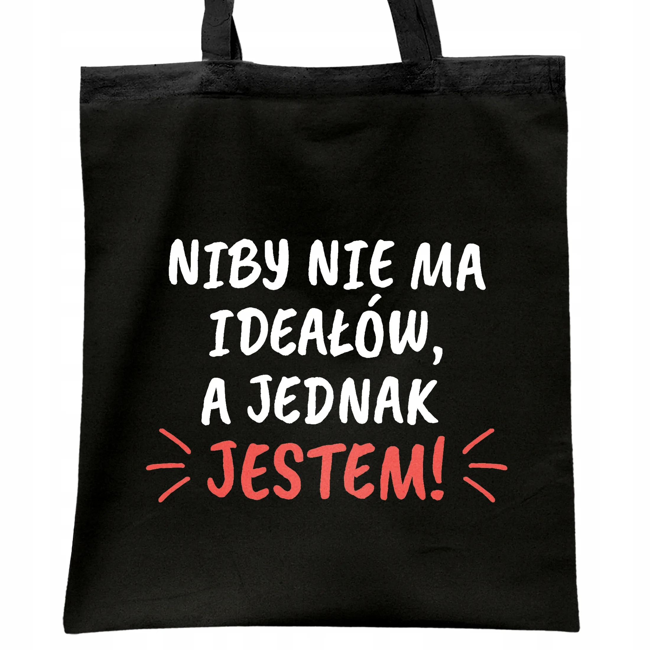 Torba bawełniana czarna na zakupy Niby Nie Ma Ideałów Dzień Kobiety